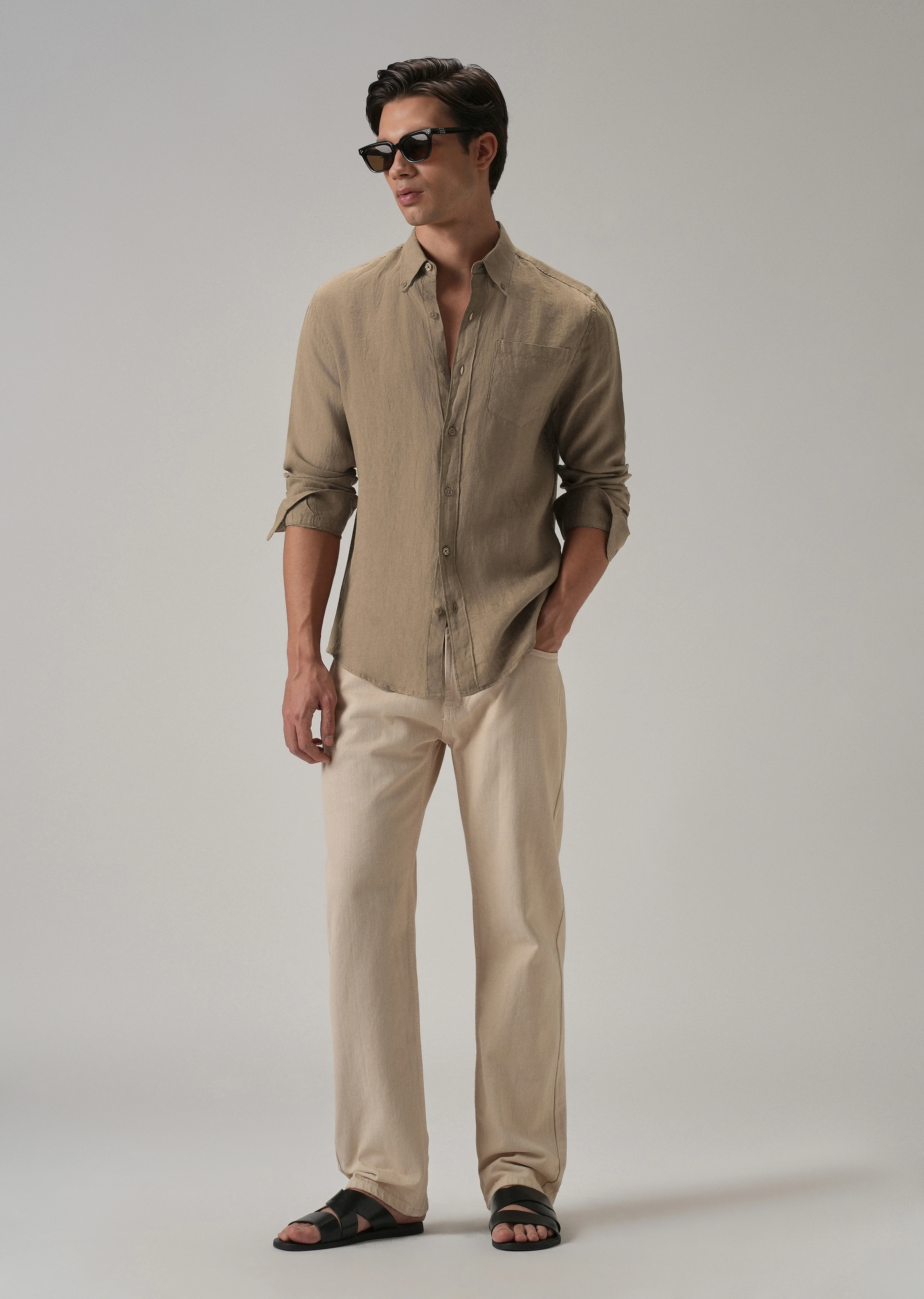 100% Pure Dark Brown Linen Shirt - Image 7