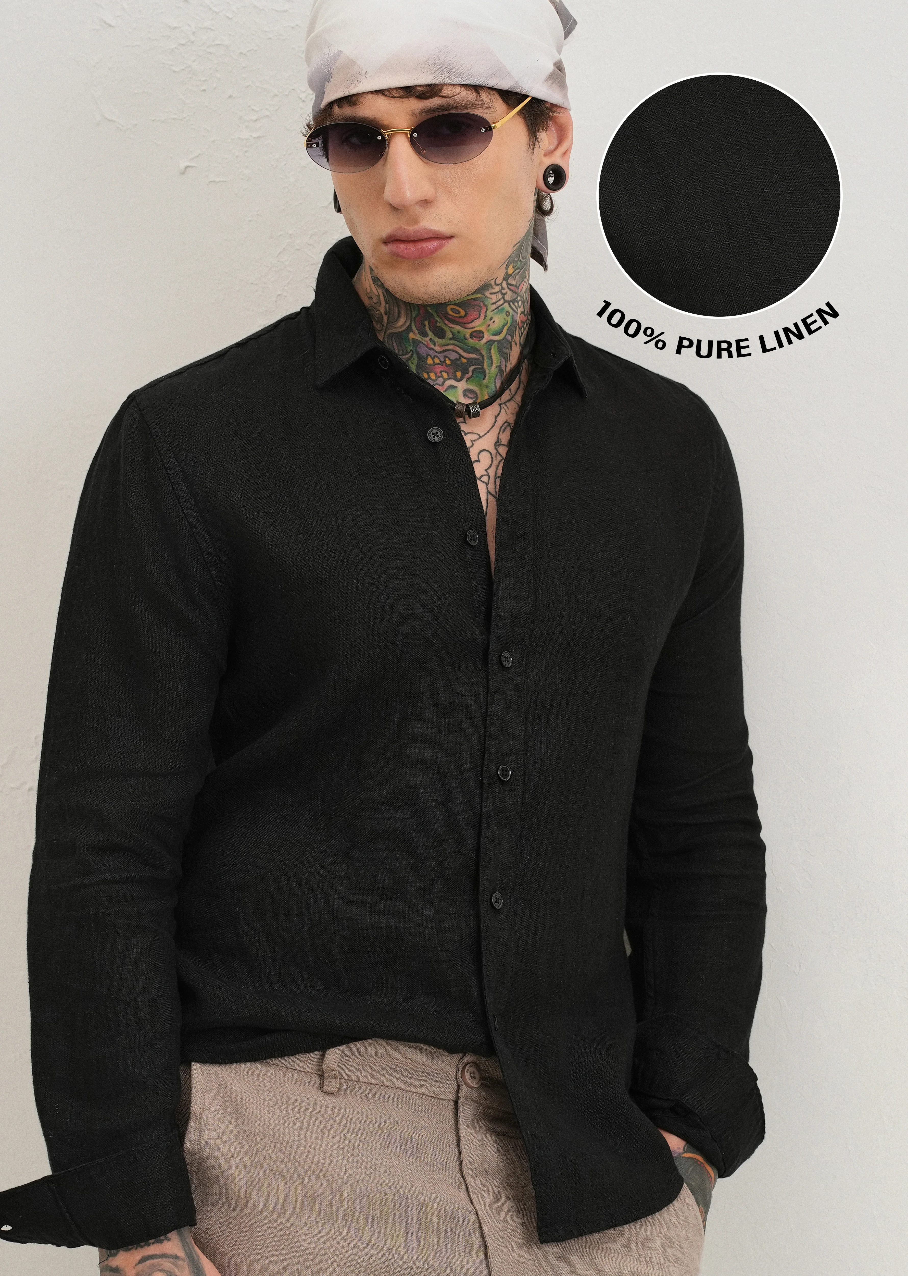 100% Pure Heather Black Linen Shirt - Image 7