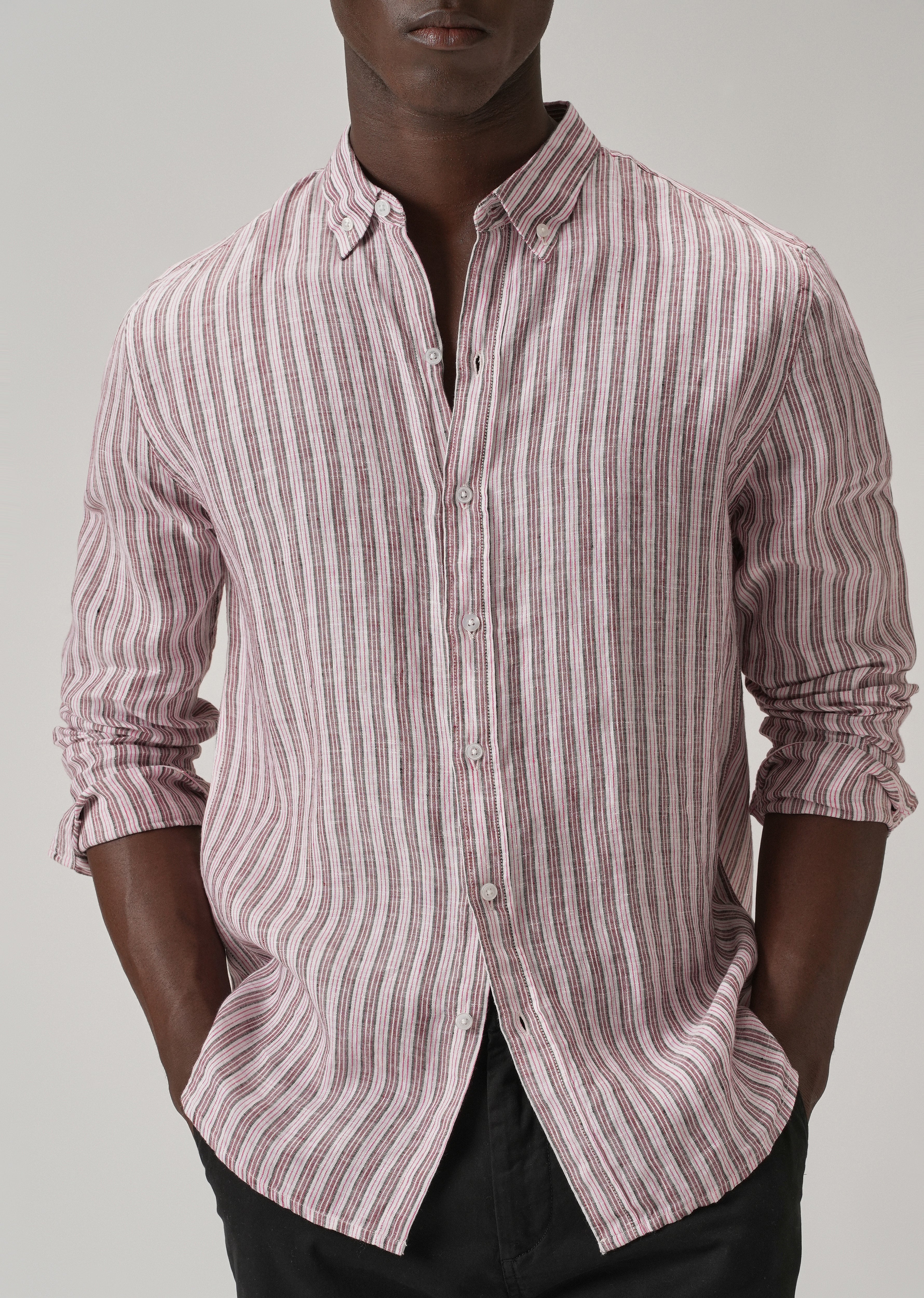 100% Pure Irish Brown Stripe Linen Shirt - Image 7