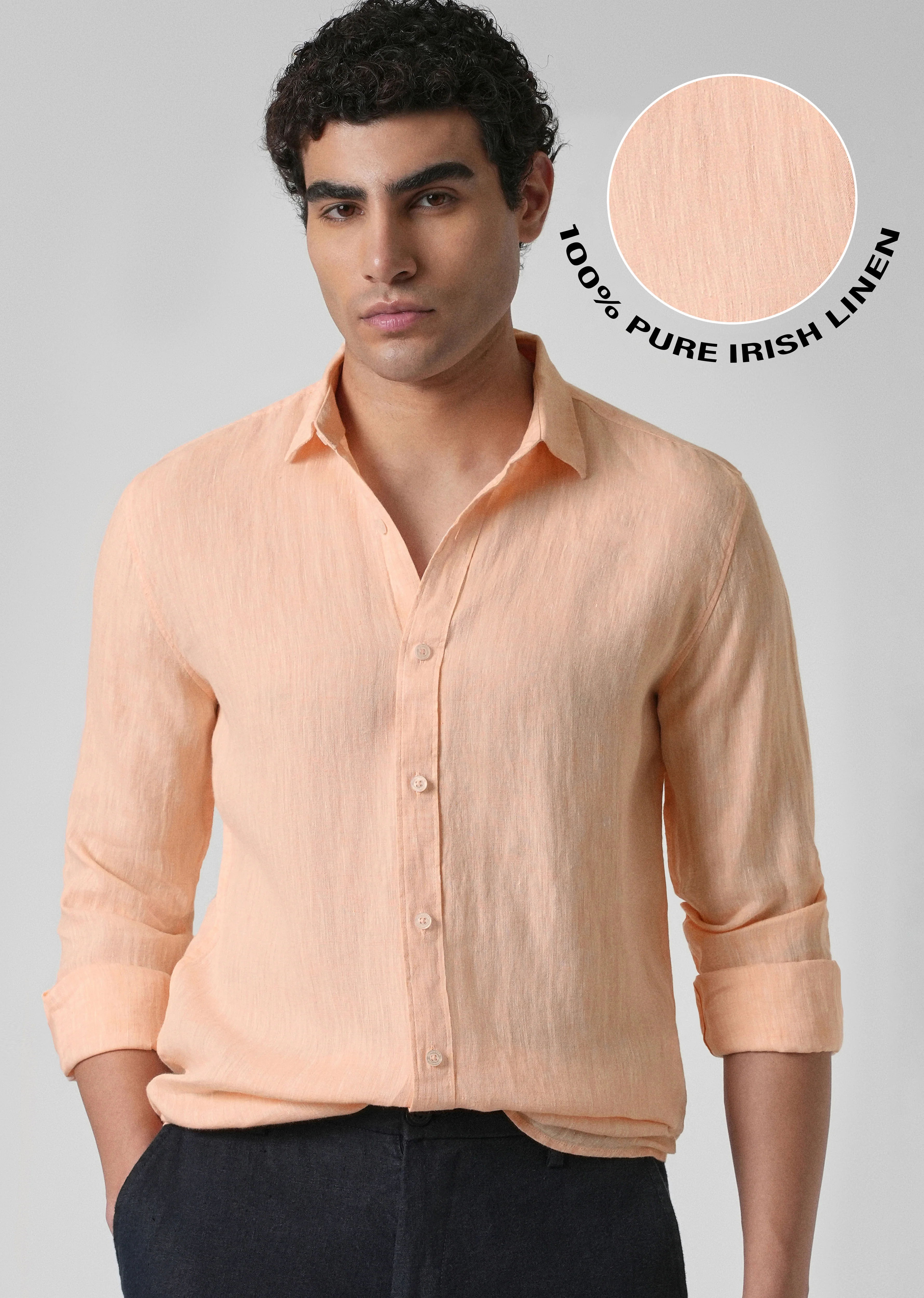 100% Pure Irish Dusky Orange Linen Shirt - Image 7