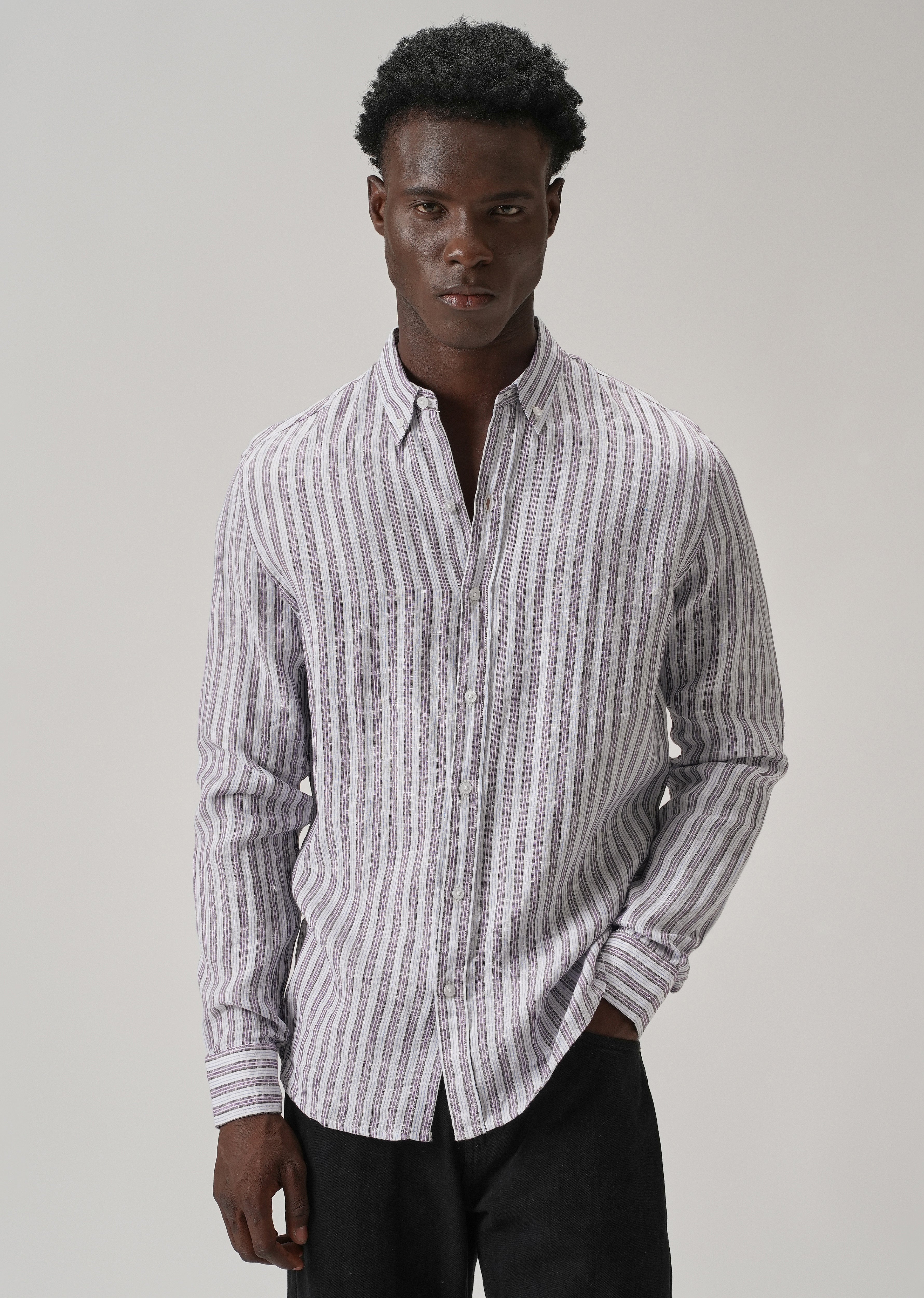 100% Pure Irish Lavender Stripe Linen Shirt - Image 3