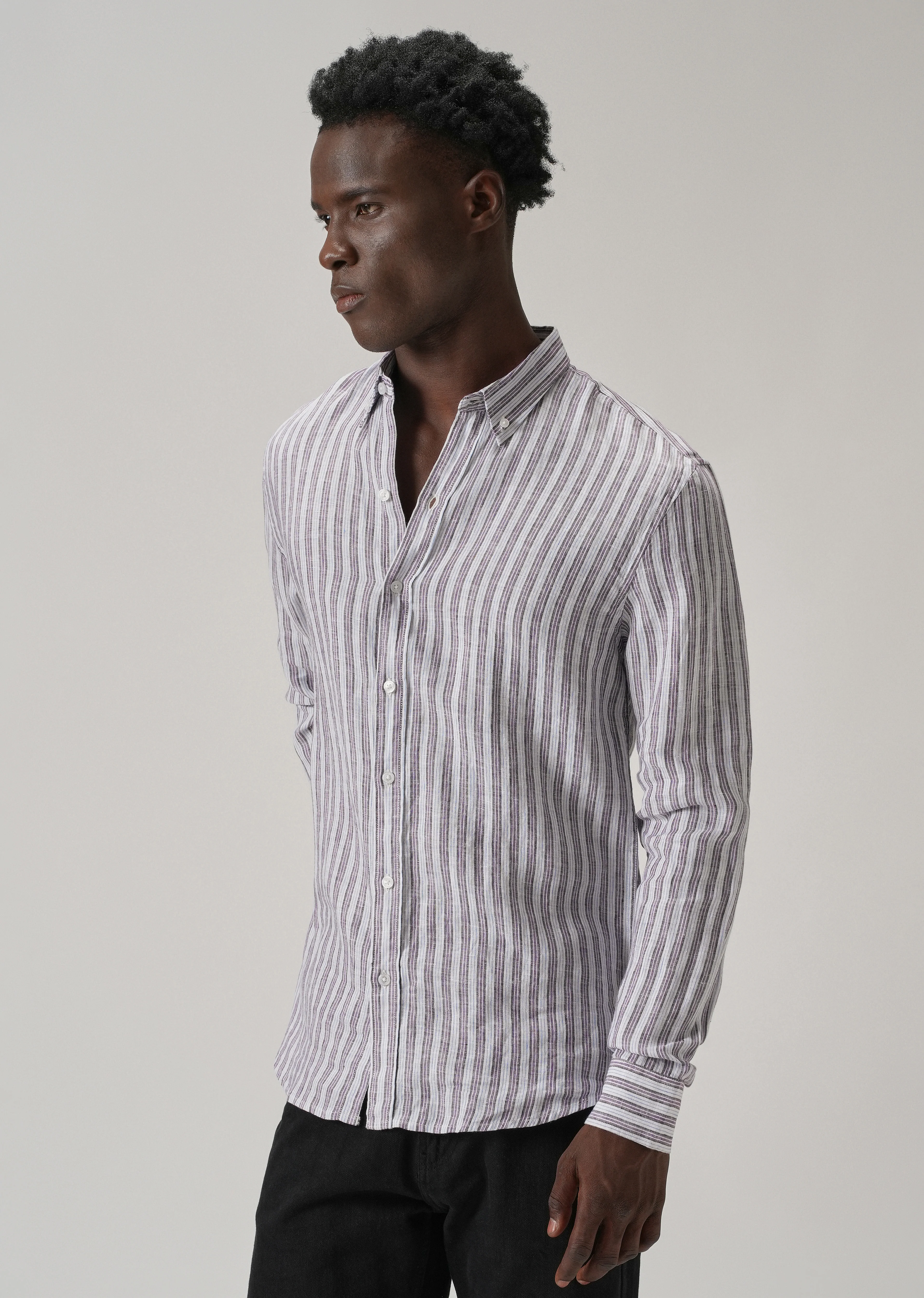 100% Pure Irish Lavender Stripe Linen Shirt - Image 4