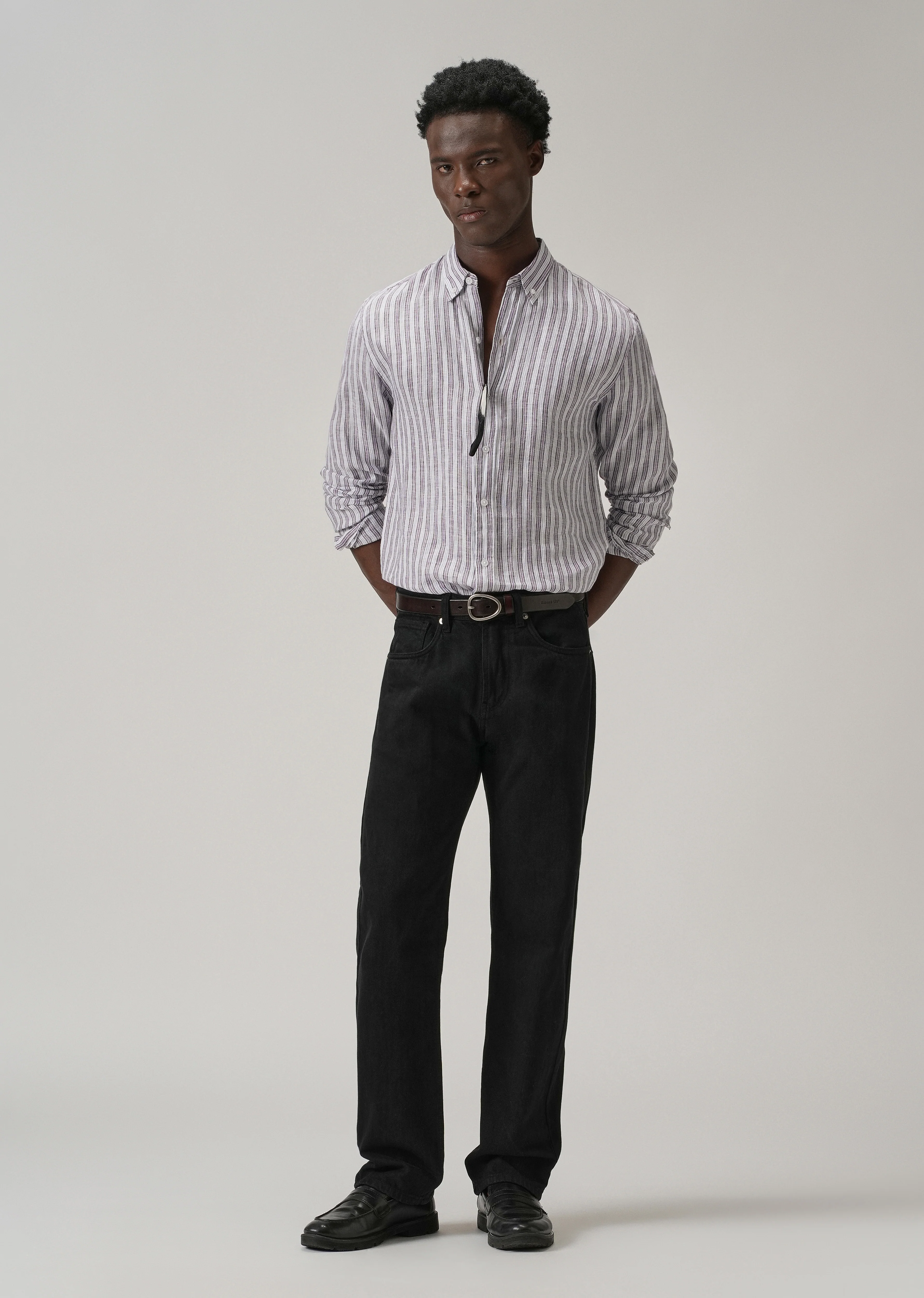 100% Pure Irish Lavender Stripe Linen Shirt - Image 6