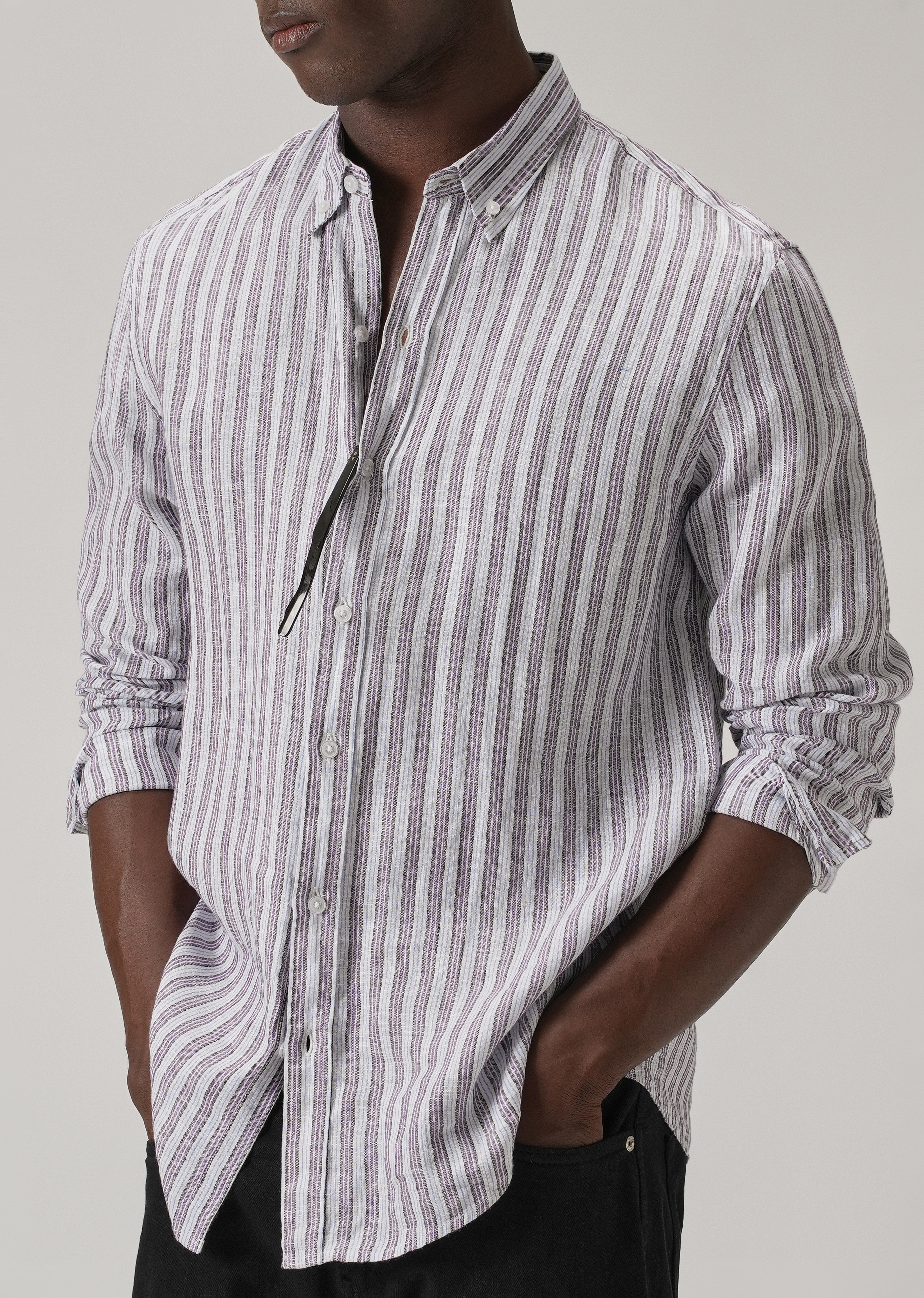 100% Pure Irish Lavender Stripe Linen Shirt - Image 7