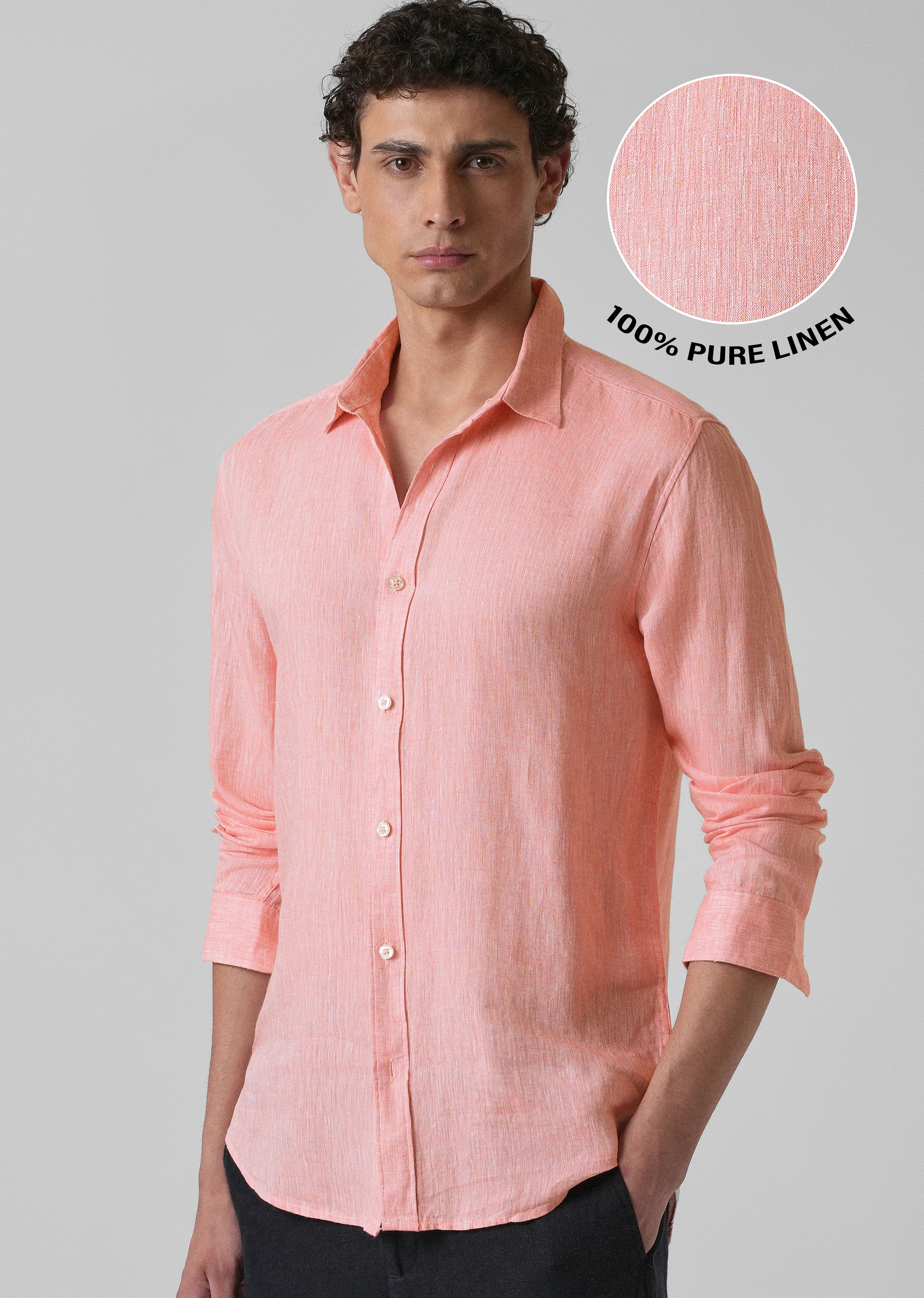100% Pure Irish Light Peach Linen Shirt - Image 7