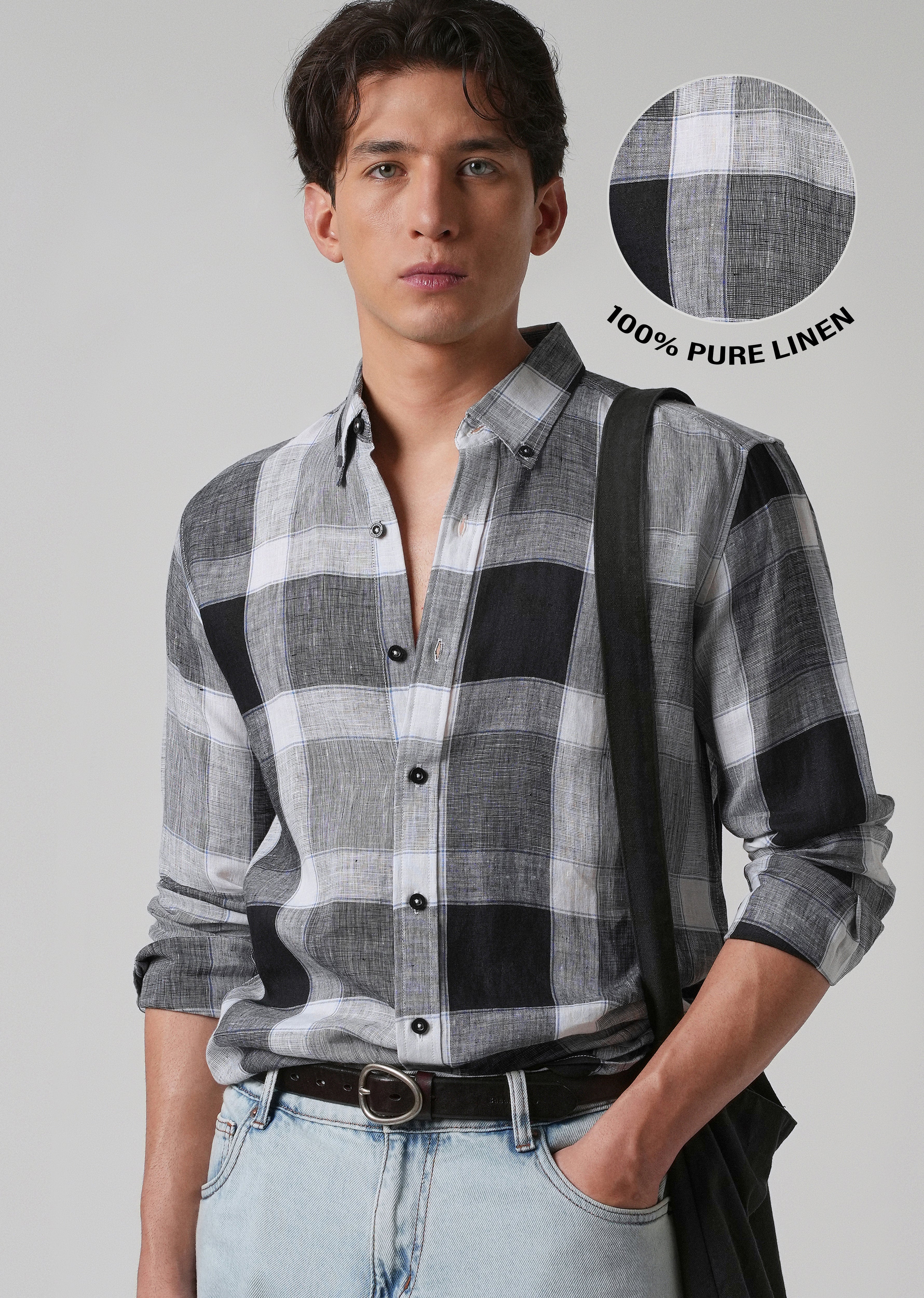100% Pure Irish Linen Checks Shirt - Image 7