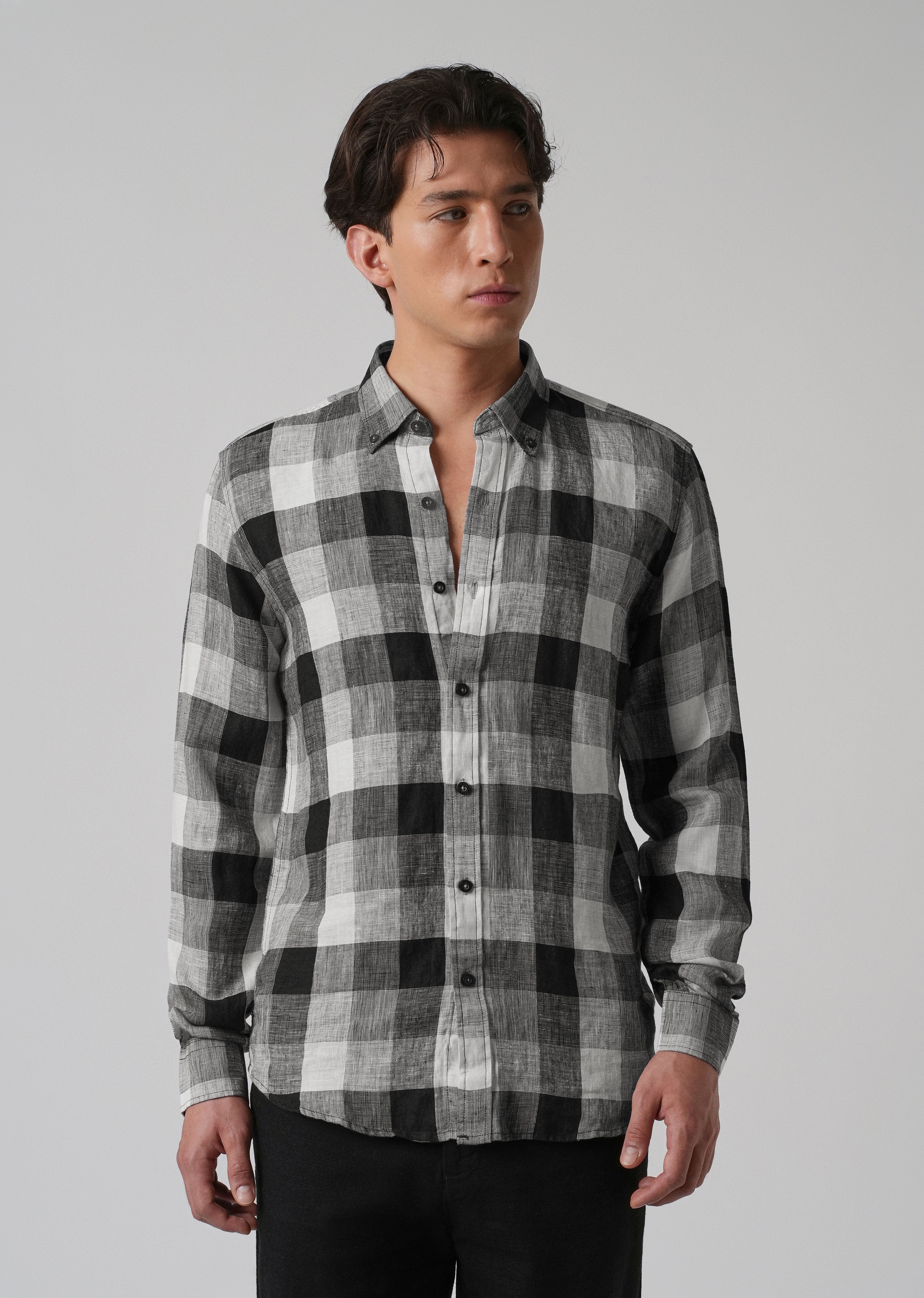 100% Pure Irish Linen Quadric Checks Shirt - Image 3