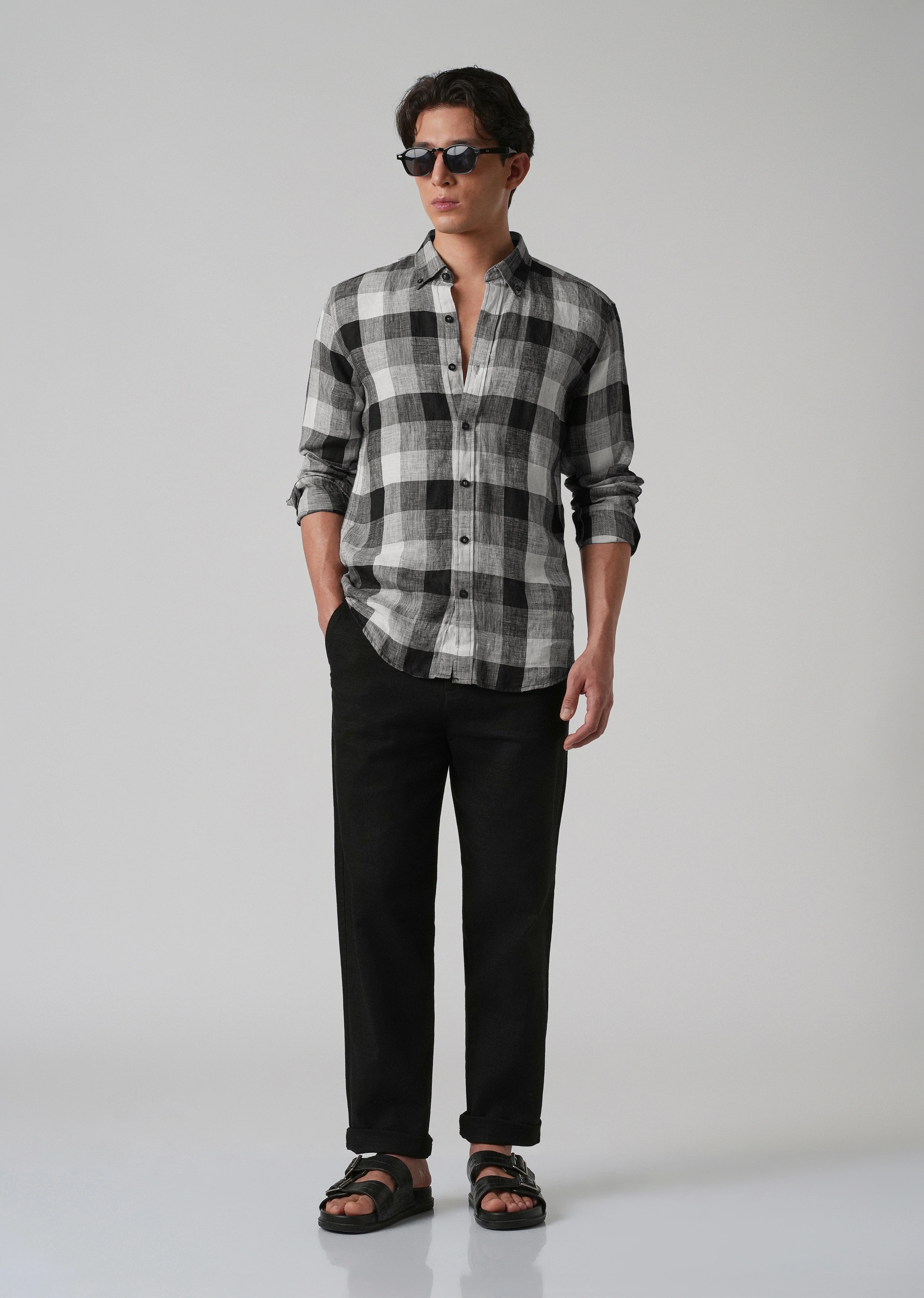 100% Pure Irish Linen Quadric Checks Shirt - Image 6