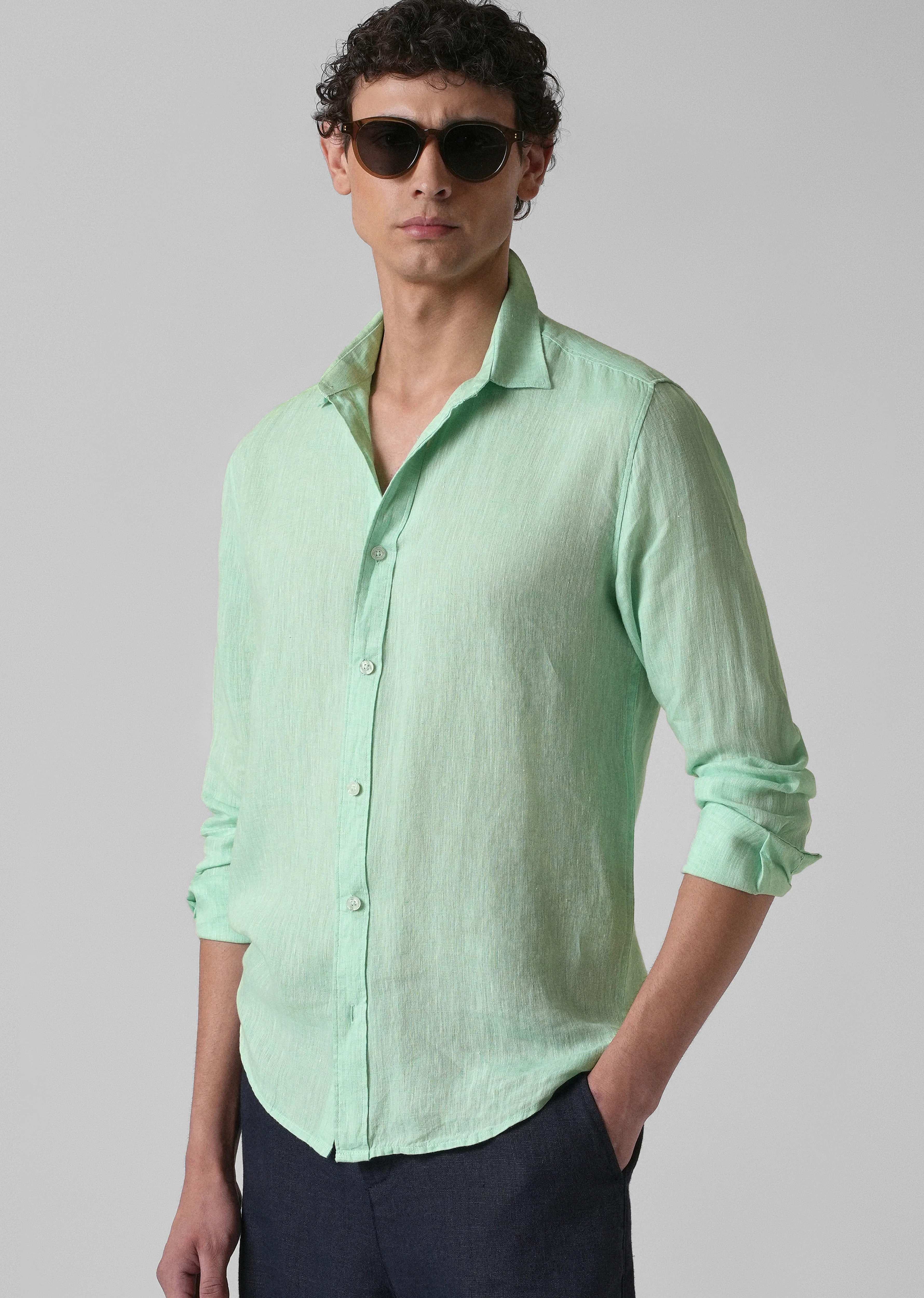100% Pure Irish Mint Green Linen Shirt - Image 7
