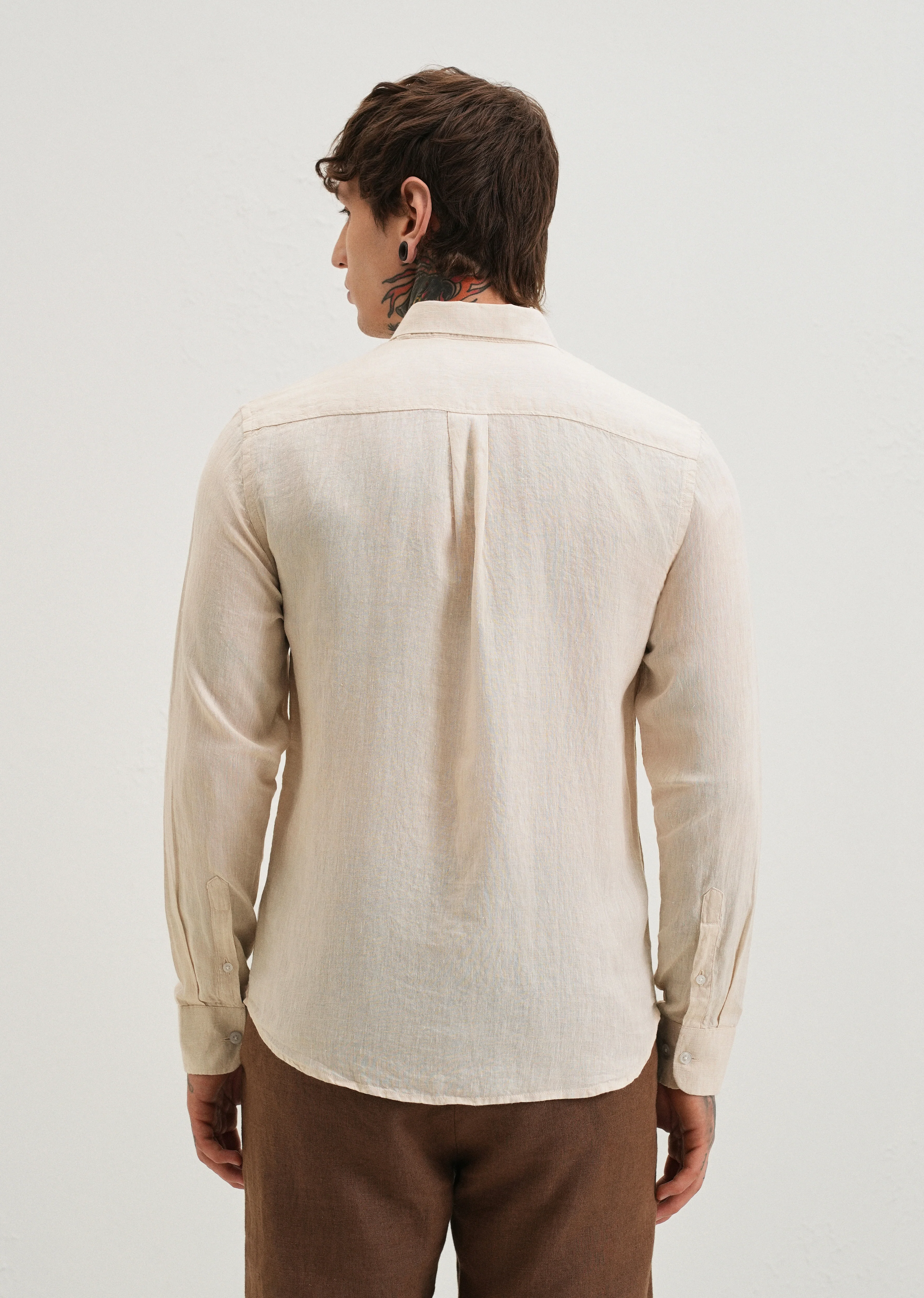 100% Pure Irish Sepia Beige Linen Shirt - Image 2
