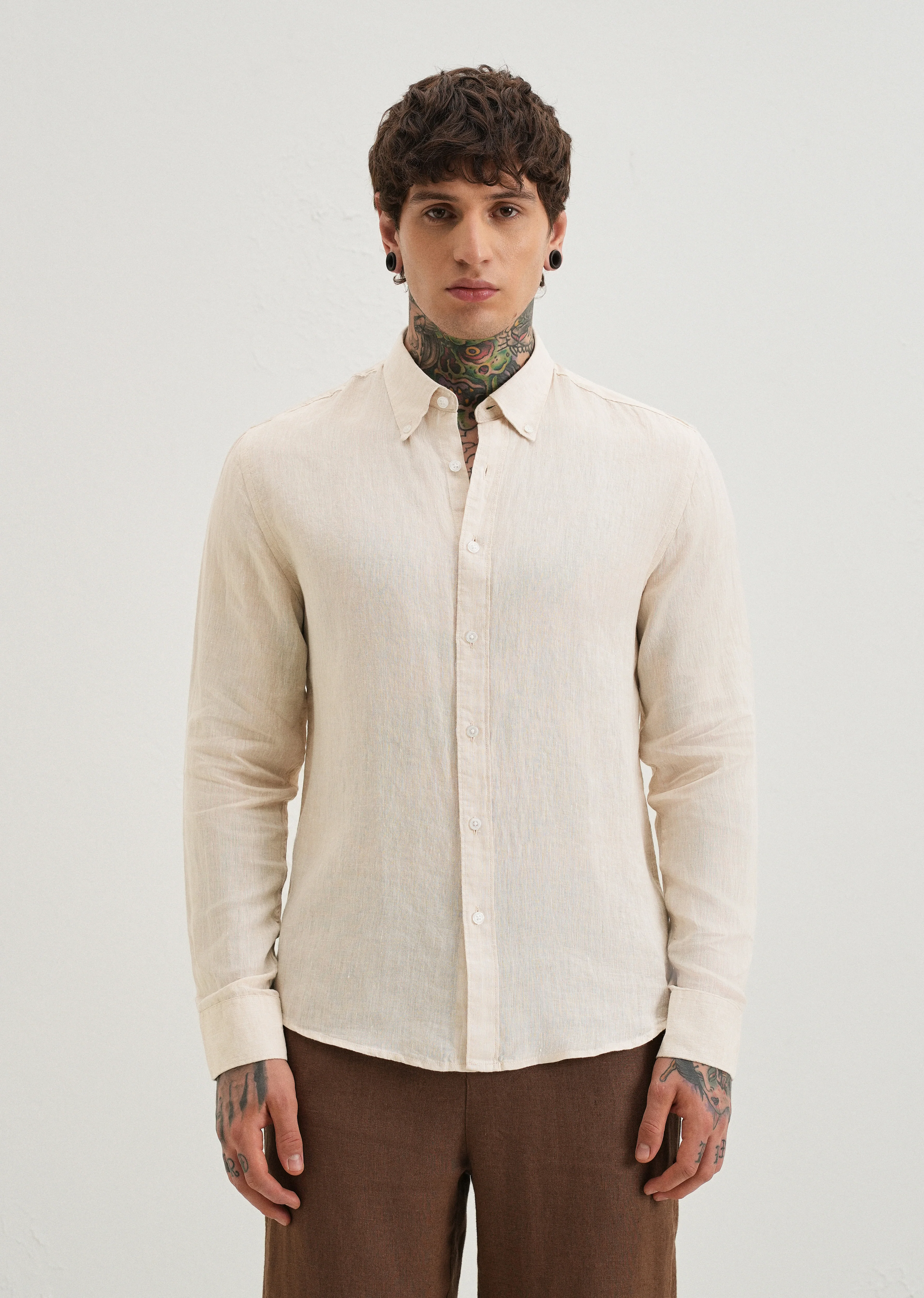 100% Pure Irish Sepia Beige Linen Shirt - Image 3