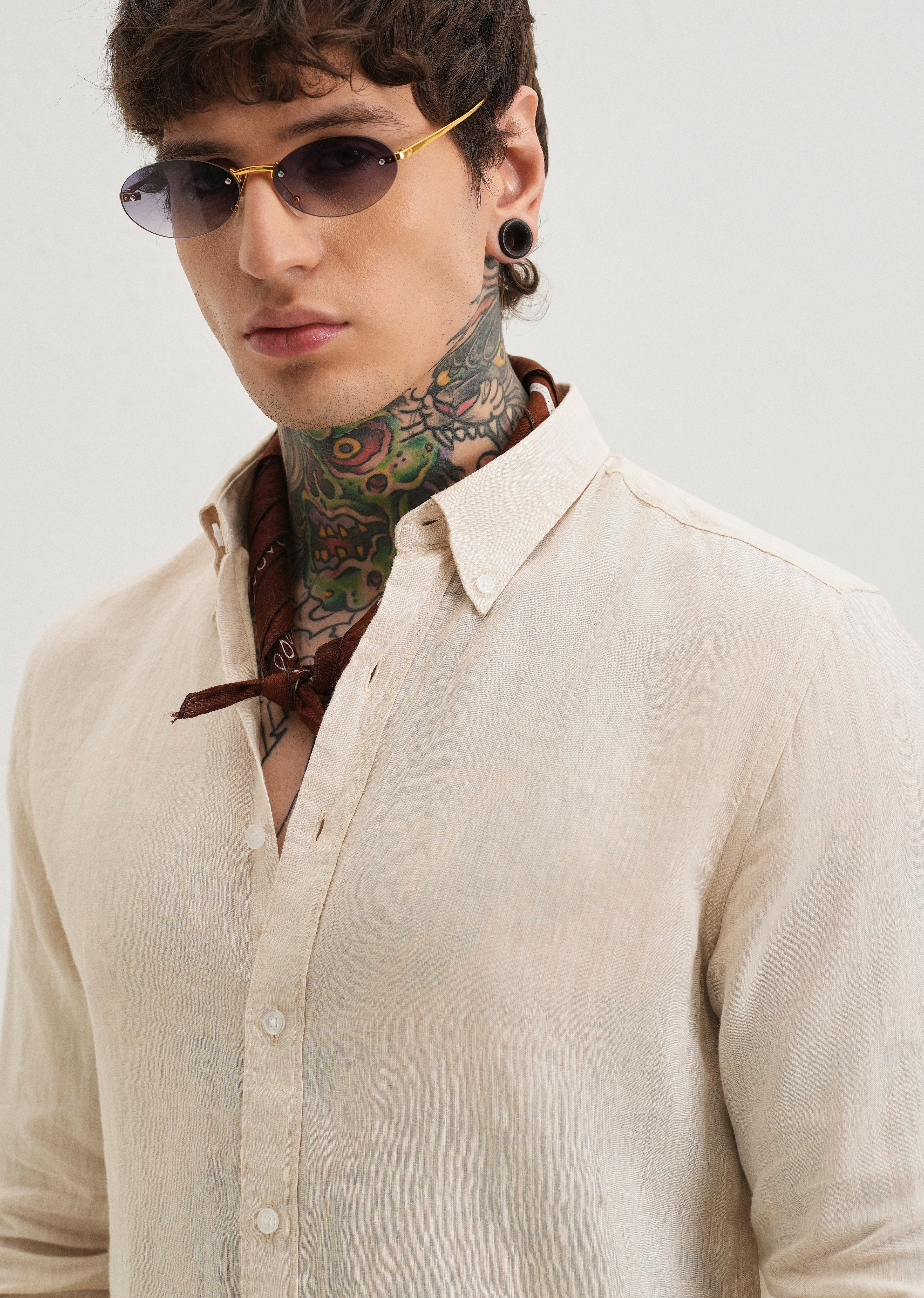 100% Pure Irish Sepia Beige Linen Shirt - Image 5