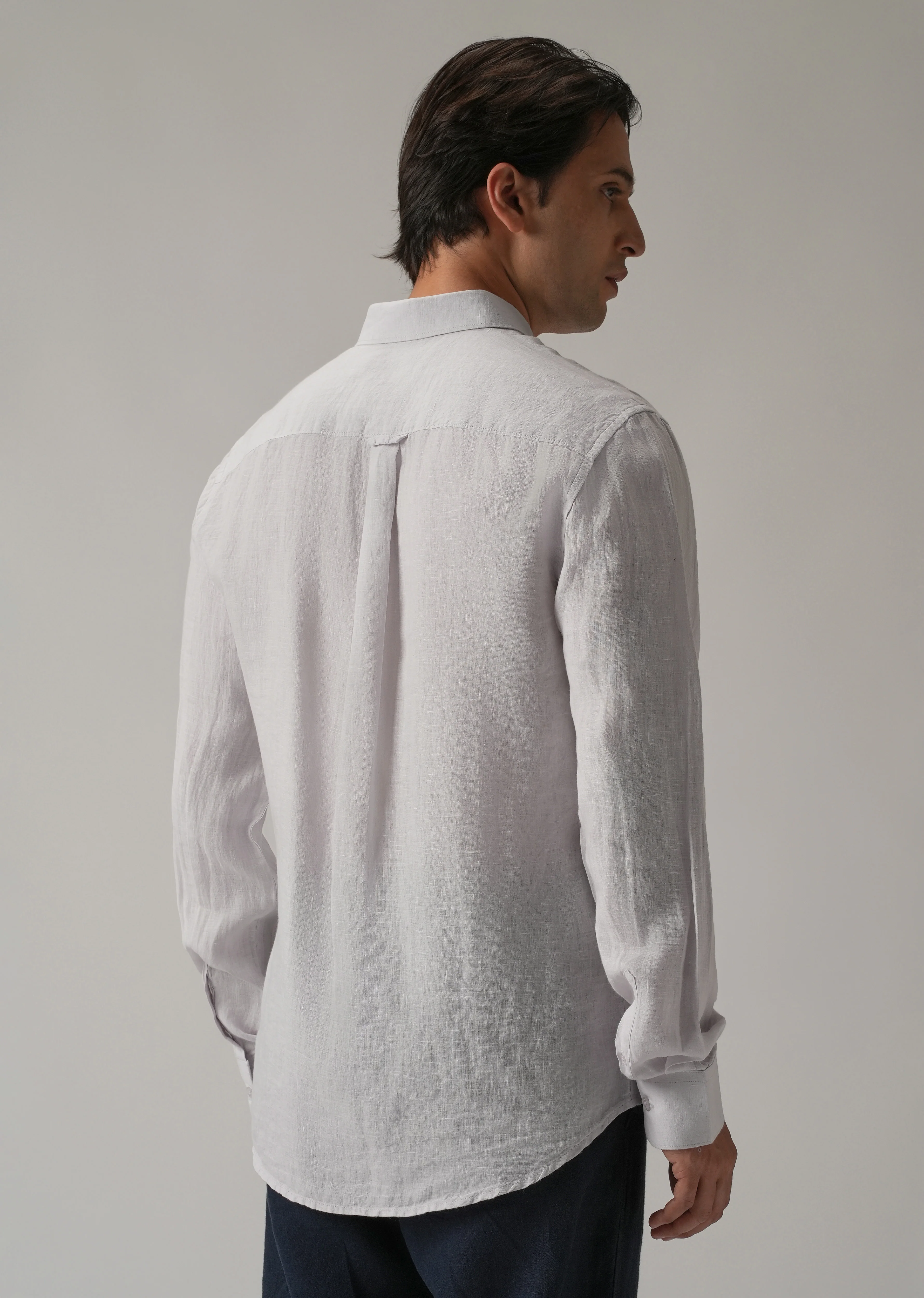100% Pure Lavender Grey Linen Shirt - Image 2
