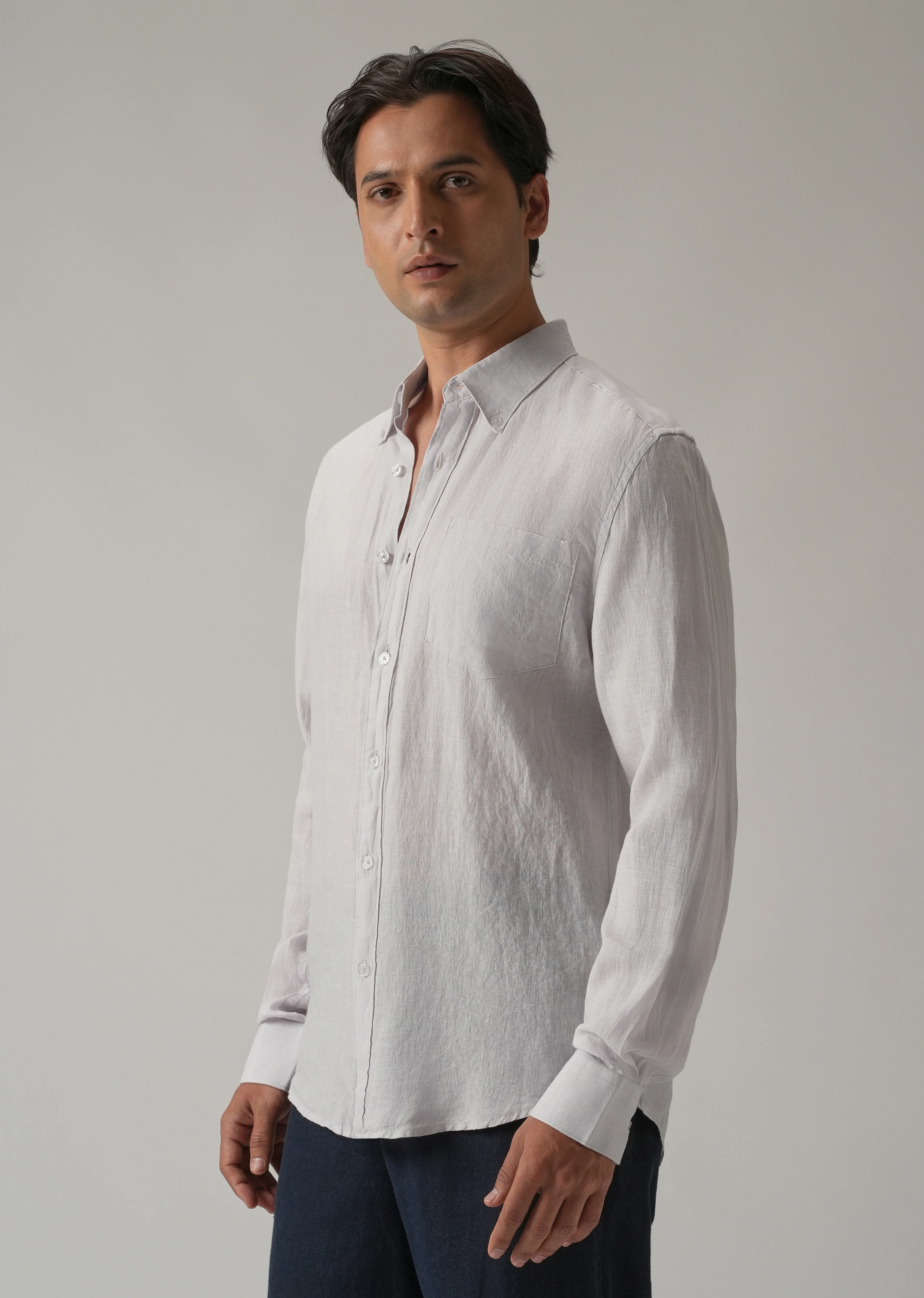 100% Pure Lavender Grey Linen Shirt - Image 4
