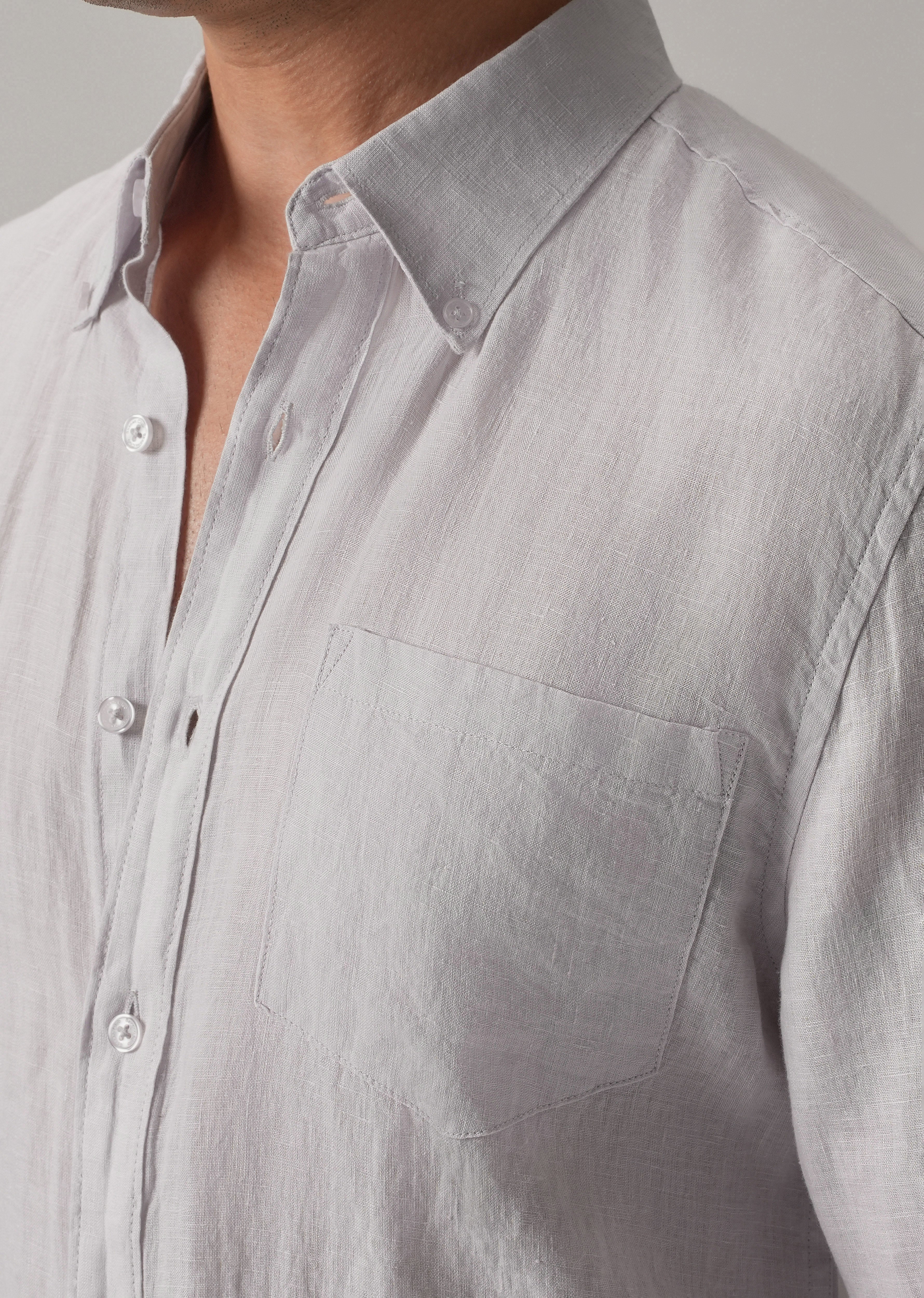100% Pure Lavender Grey Linen Shirt - Image 5