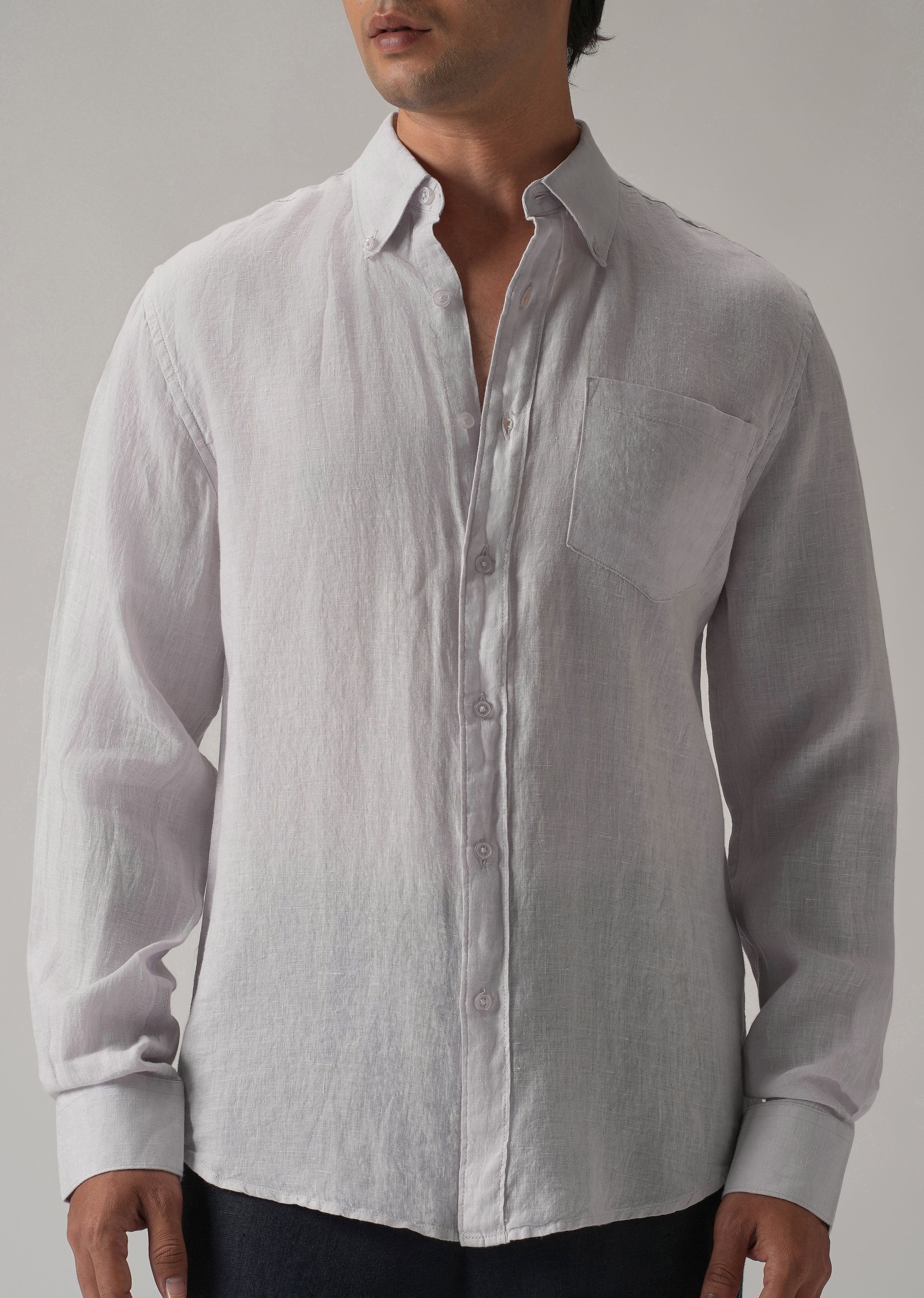 100% Pure Lavender Grey Linen Shirt - Image 7