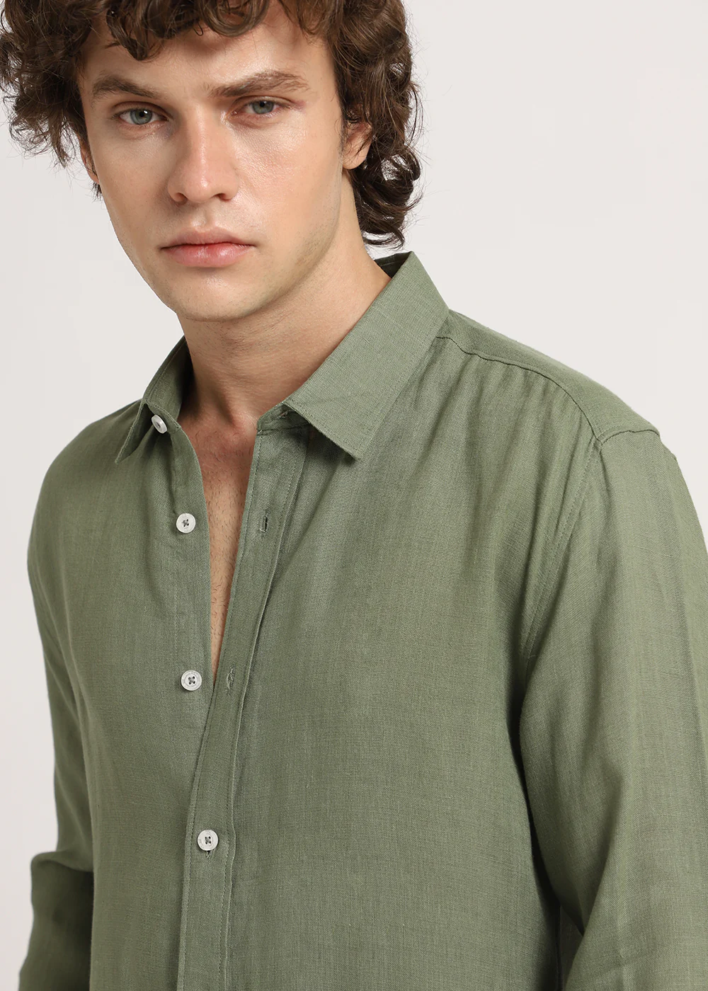 100% Pure Lichen Green Linen Shirt - Image 2