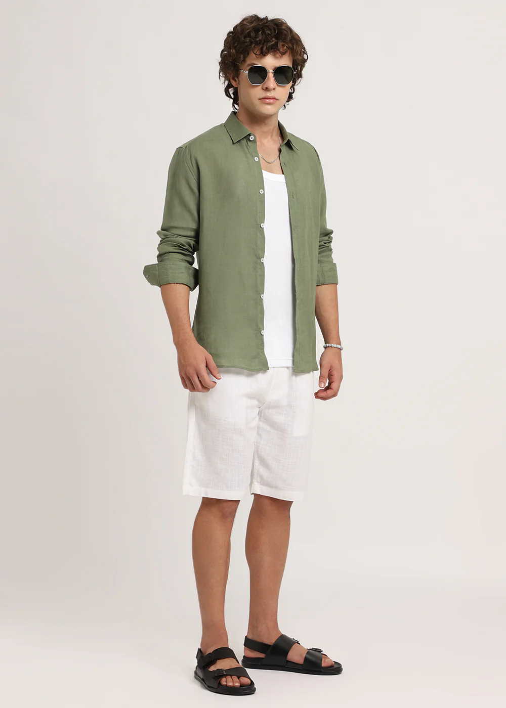 100% Pure Lichen Green Linen Shirt - Image 6