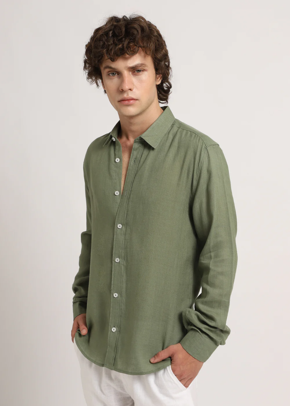 100% Pure Lichen Green Linen Shirt - Image 7