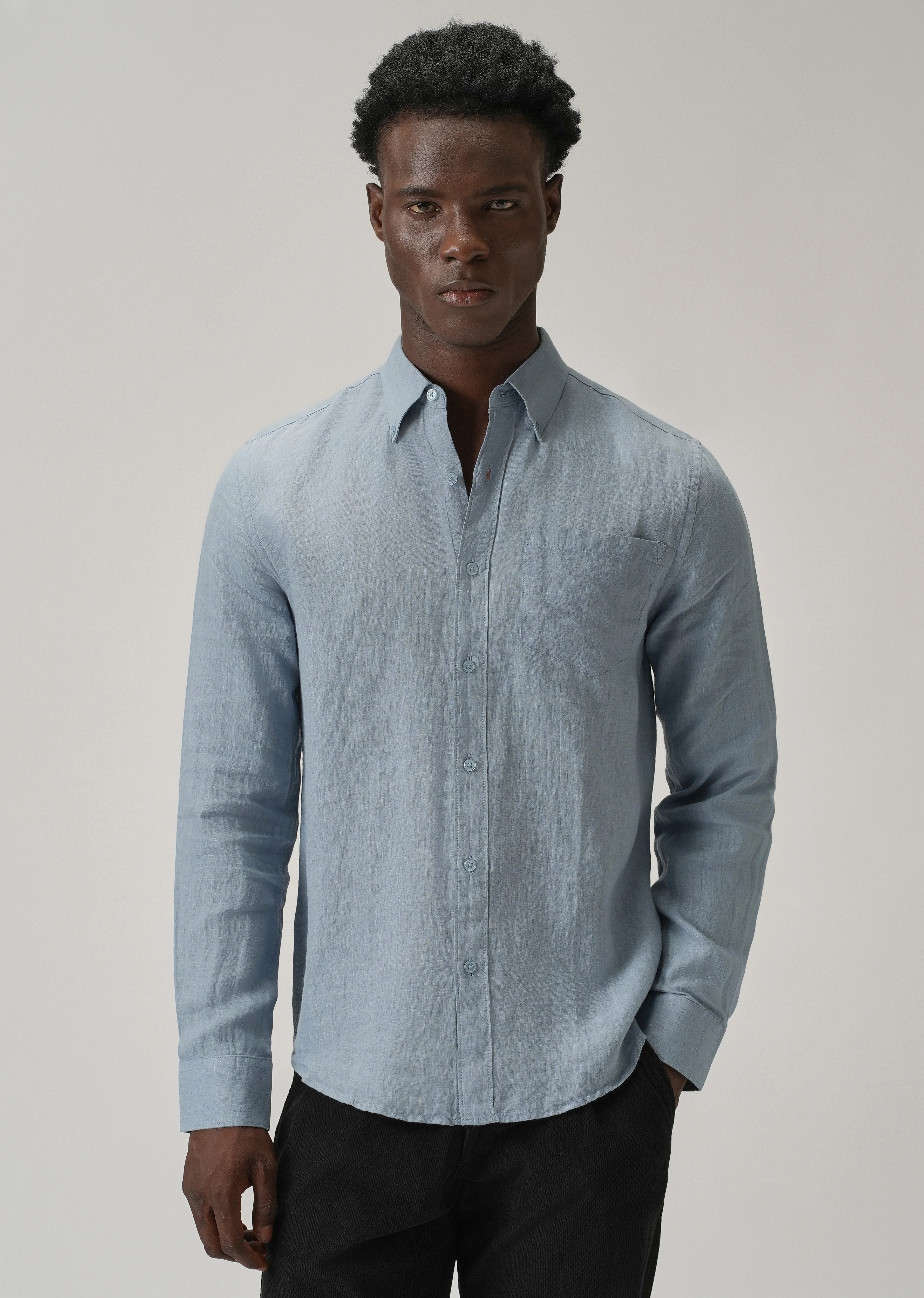 100% Pure Light Blue Linen Shirt - Image 3