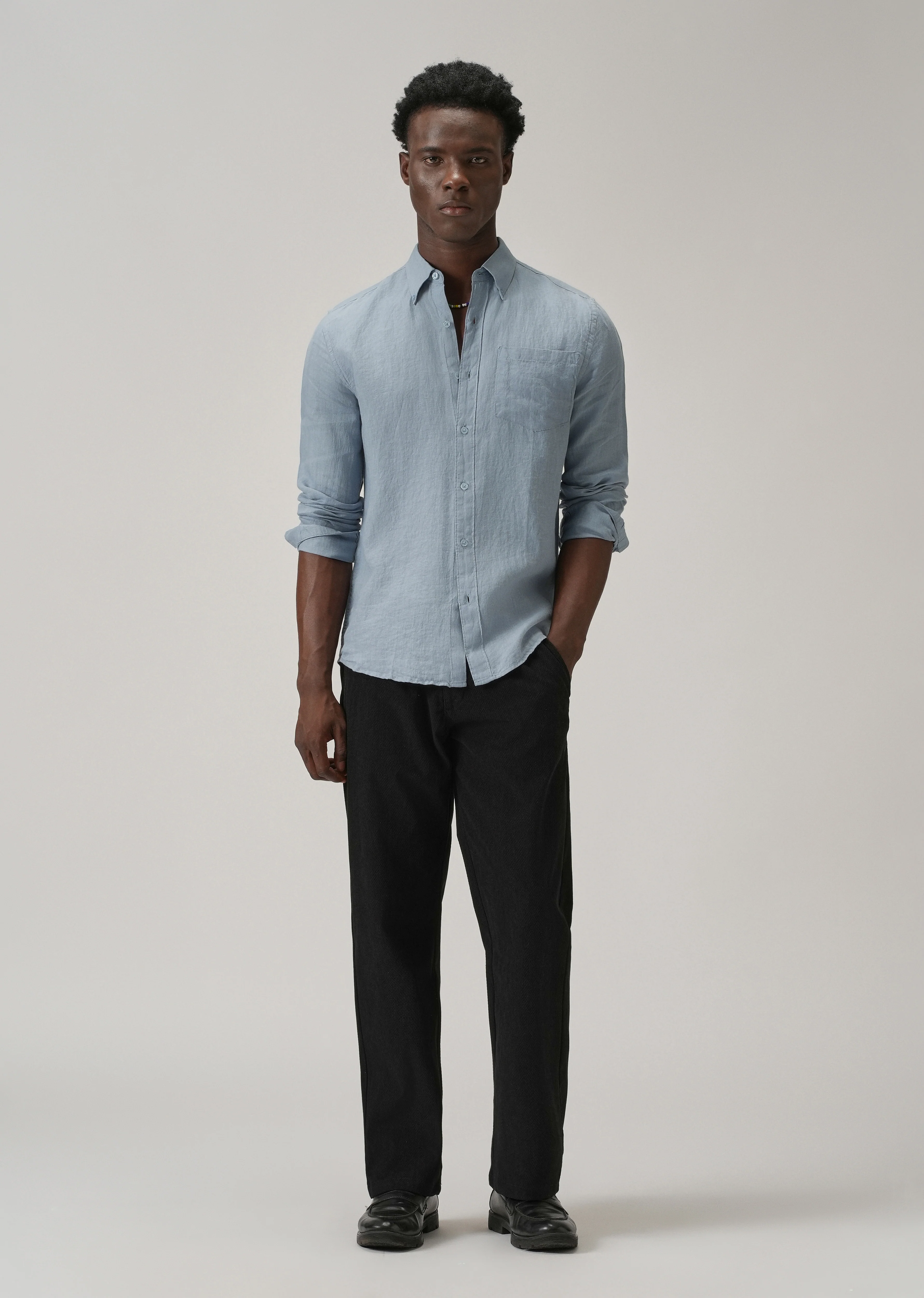 100% Pure Light Blue Linen Shirt - Image 6