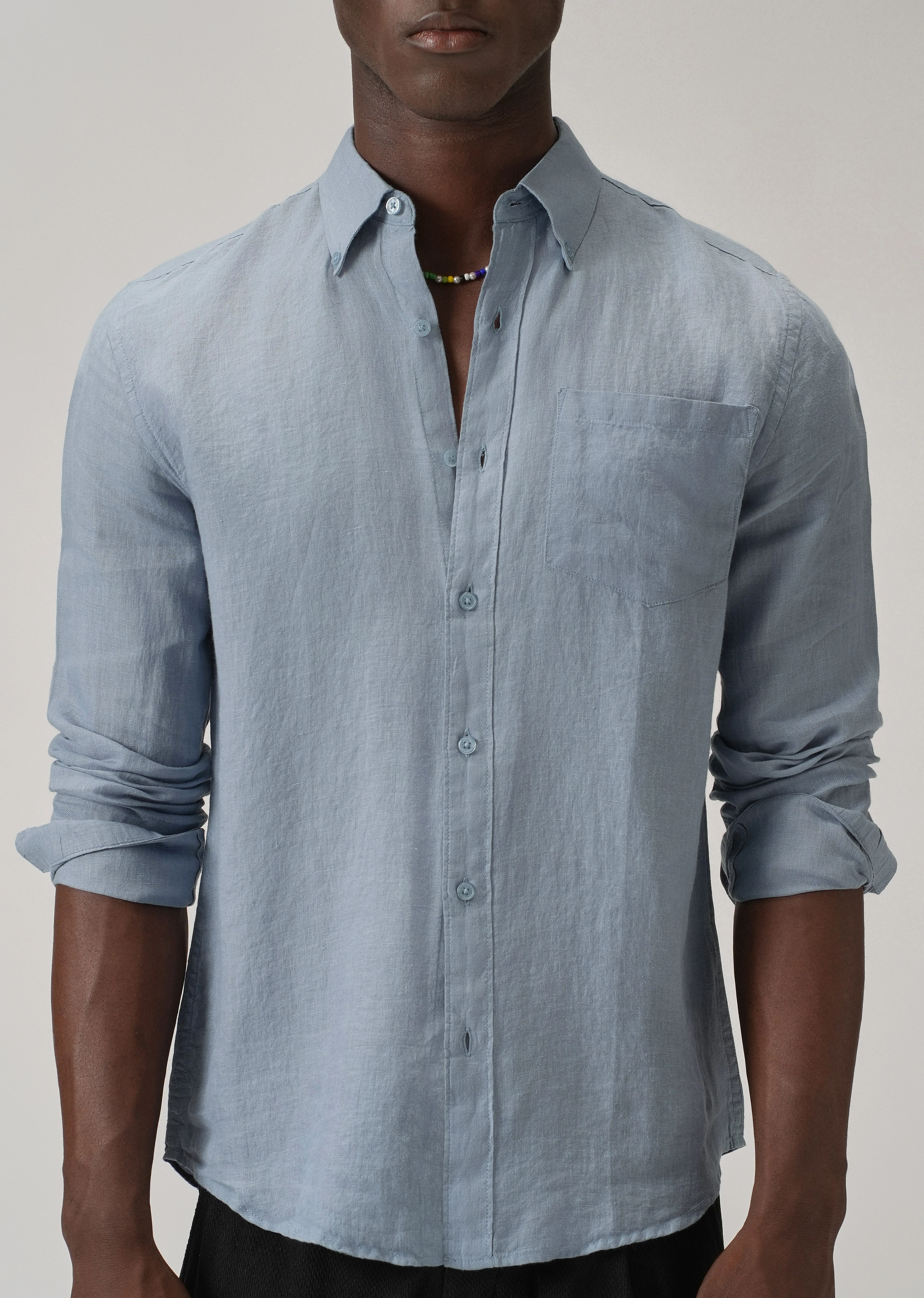 100% Pure Light Blue Linen Shirt - Image 7