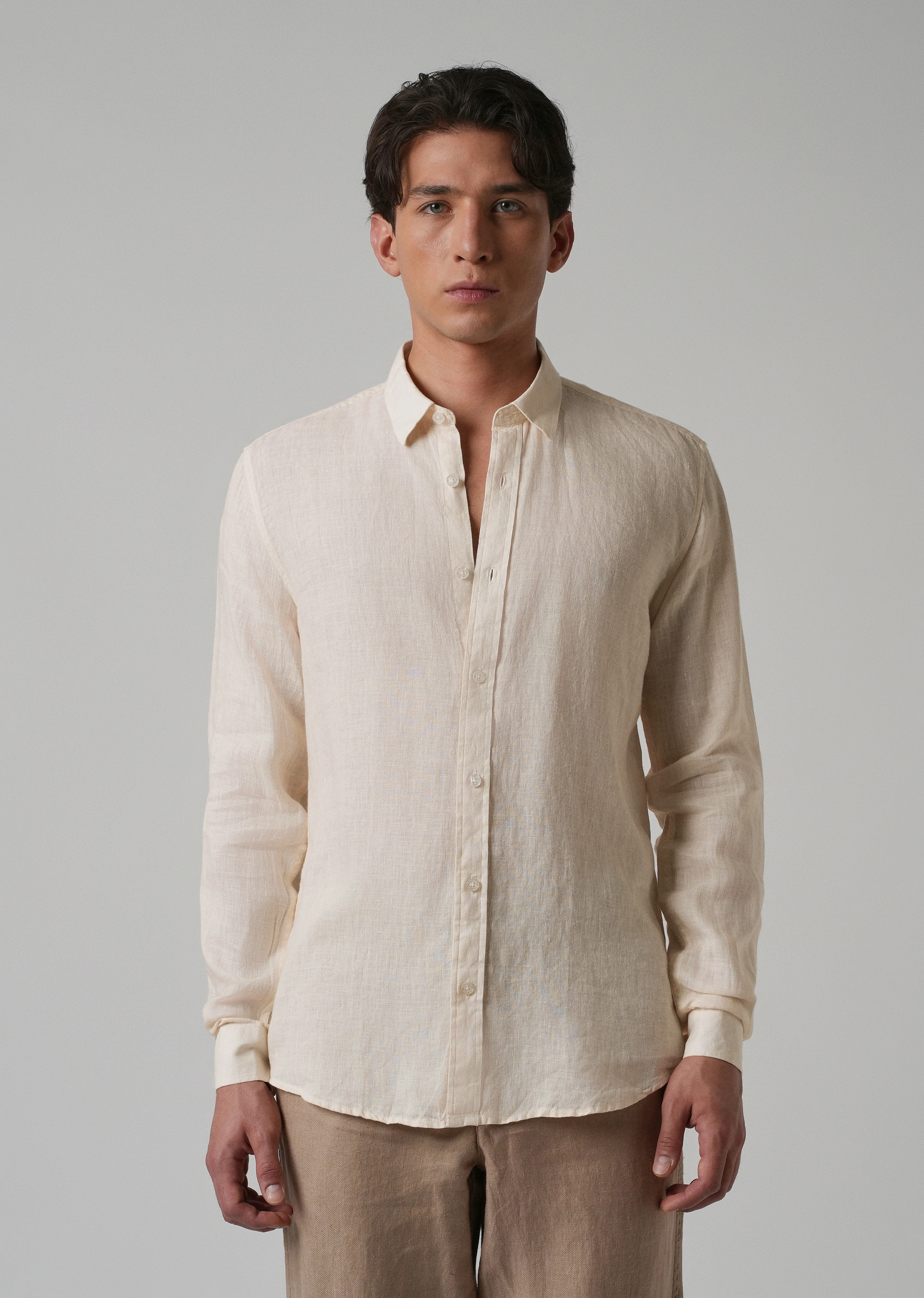 100% Pure Light Cream Linen Shirt - Image 3