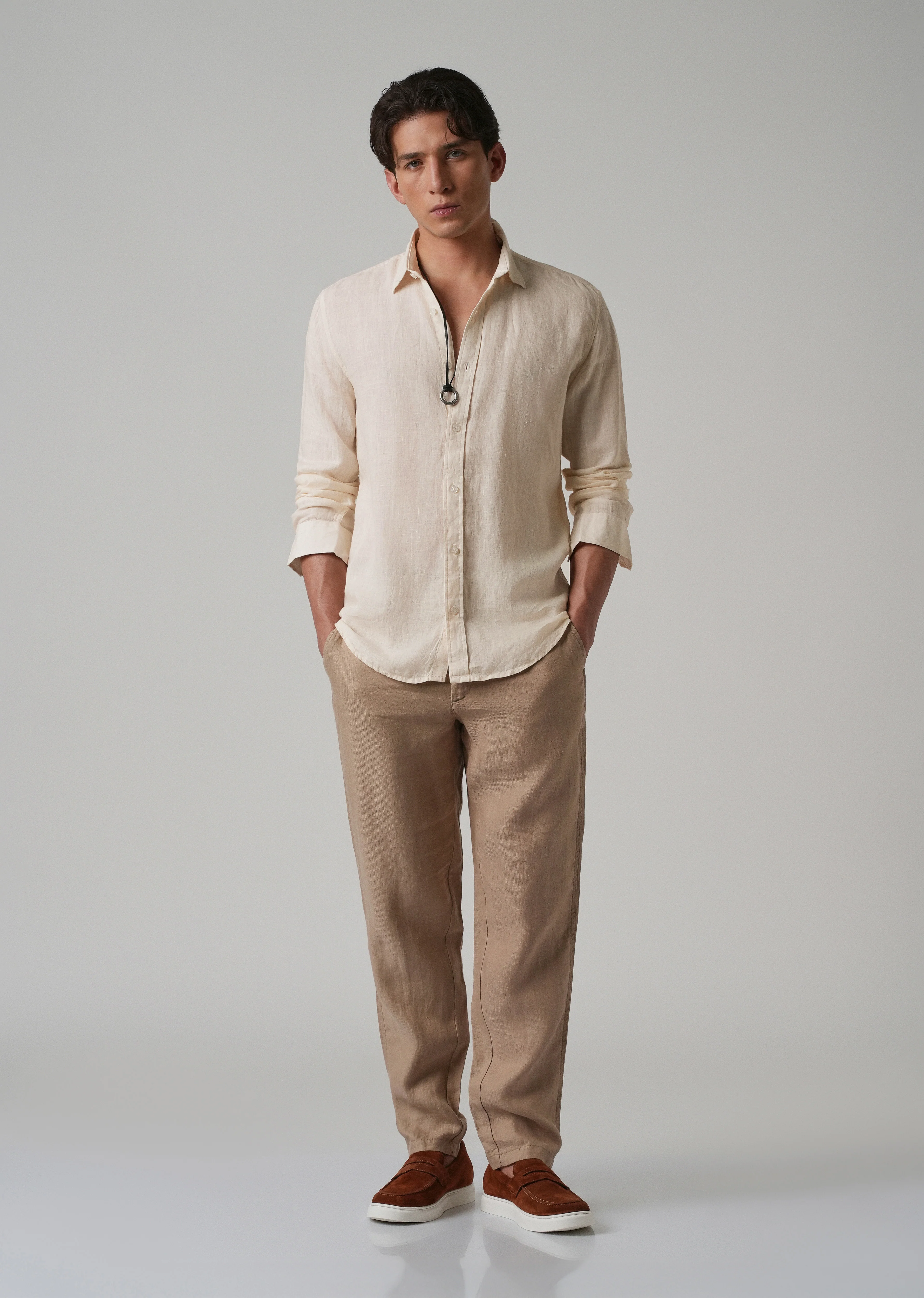 100% Pure Light Cream Linen Shirt - Image 6