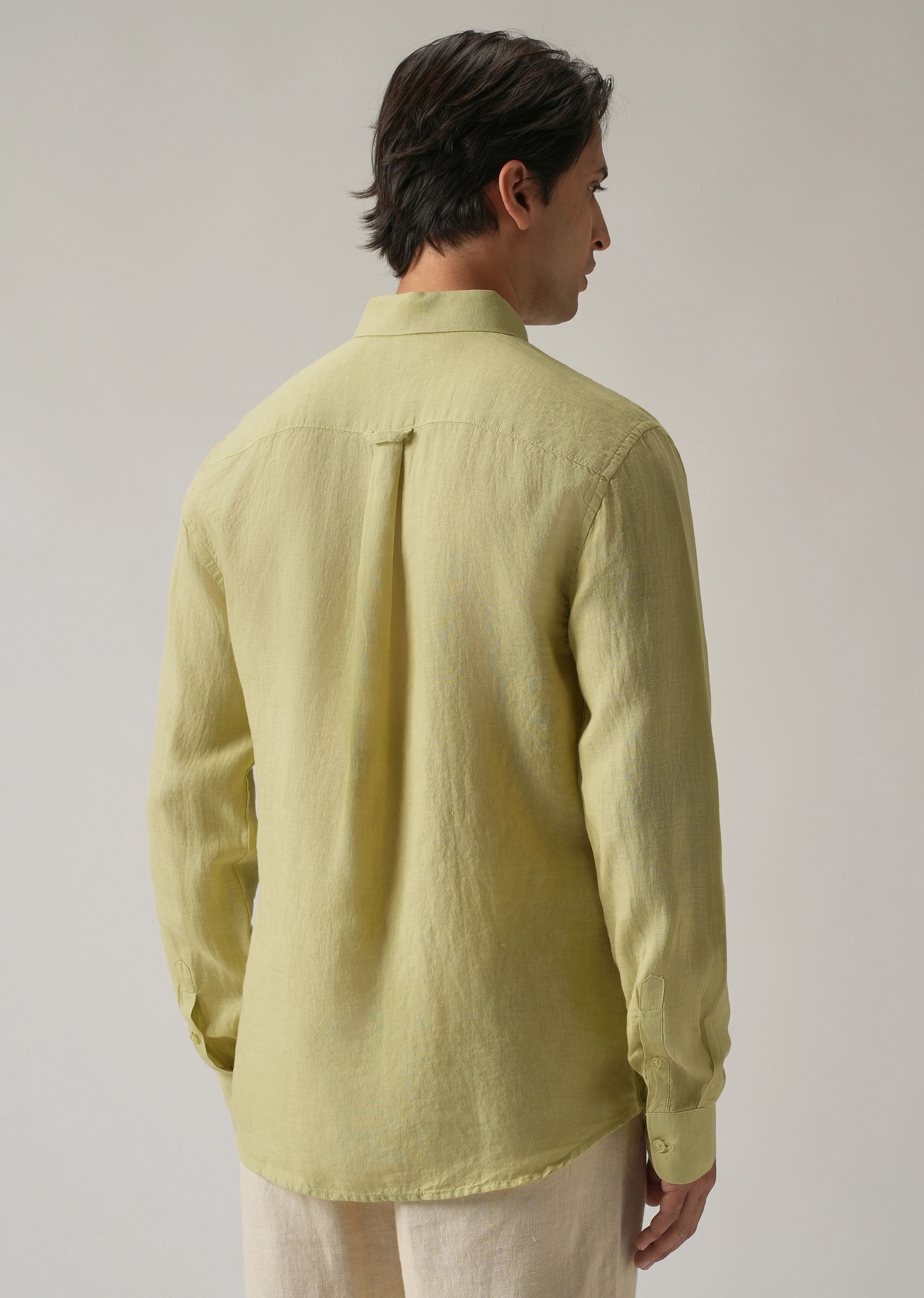 100% Pure Light Lemon Yellow Linen Shirt - Image 3