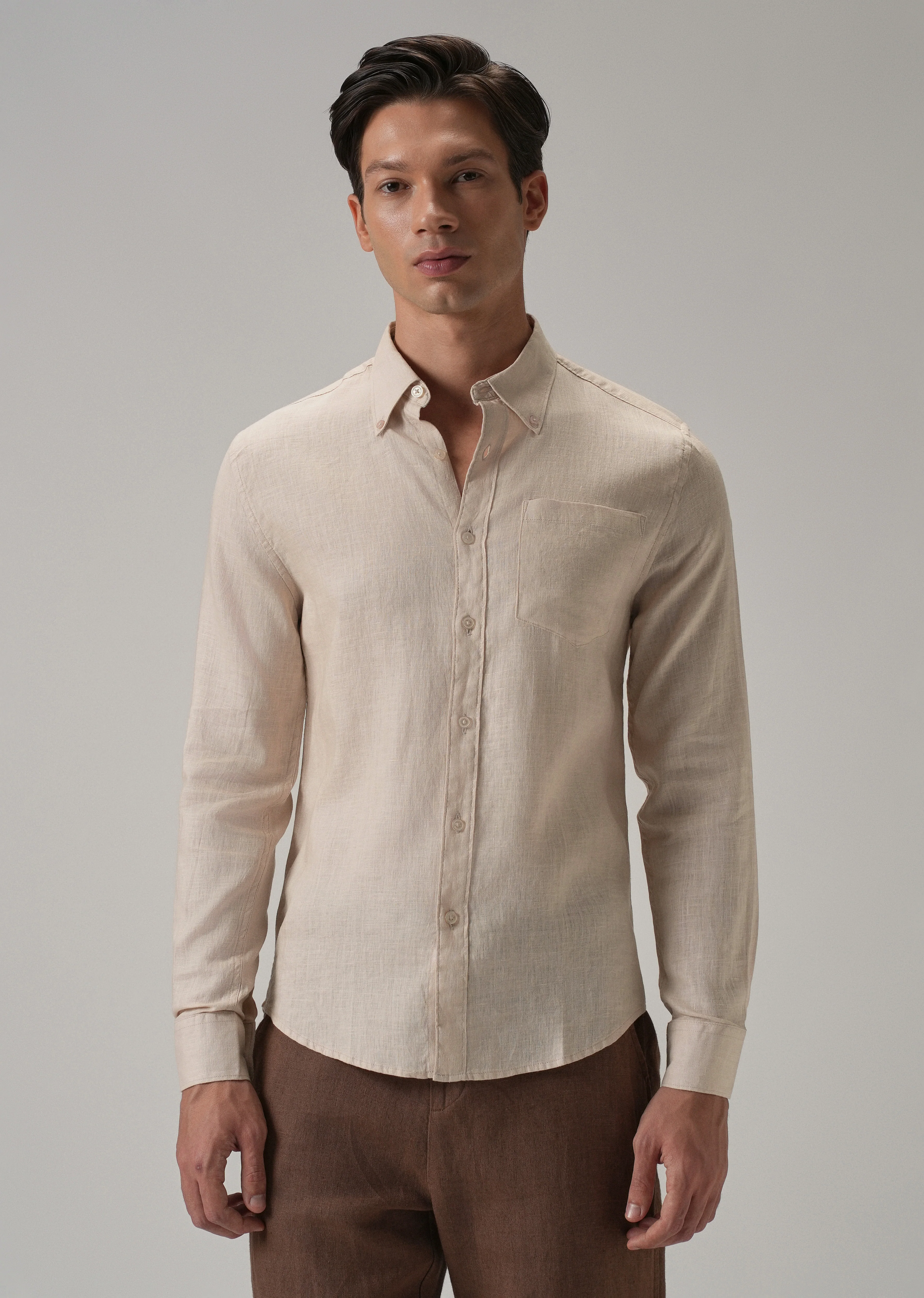 100% Pure Light Peach Linen Shirt - Image 3