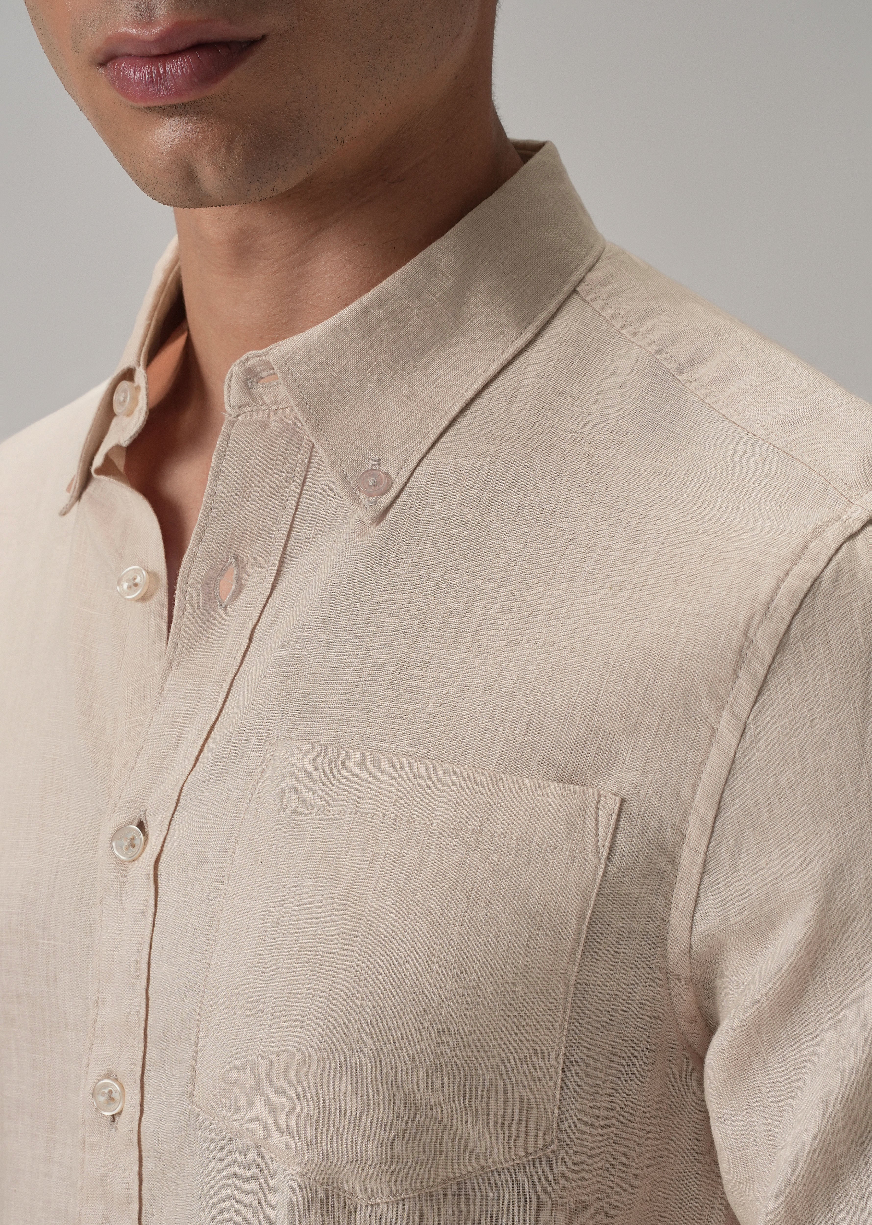 100% Pure Light Peach Linen Shirt - Image 5