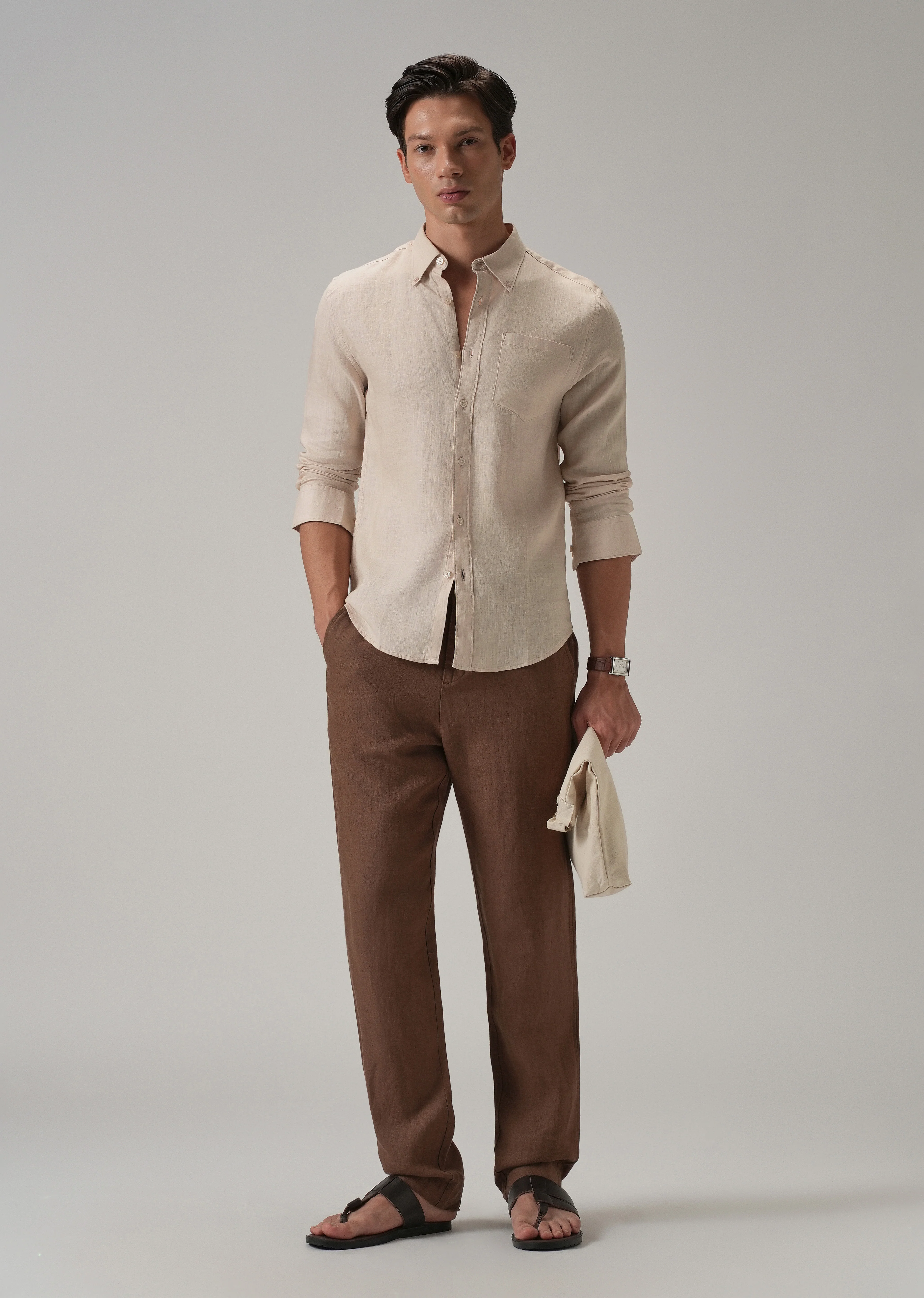 100% Pure Light Peach Linen Shirt - Image 6