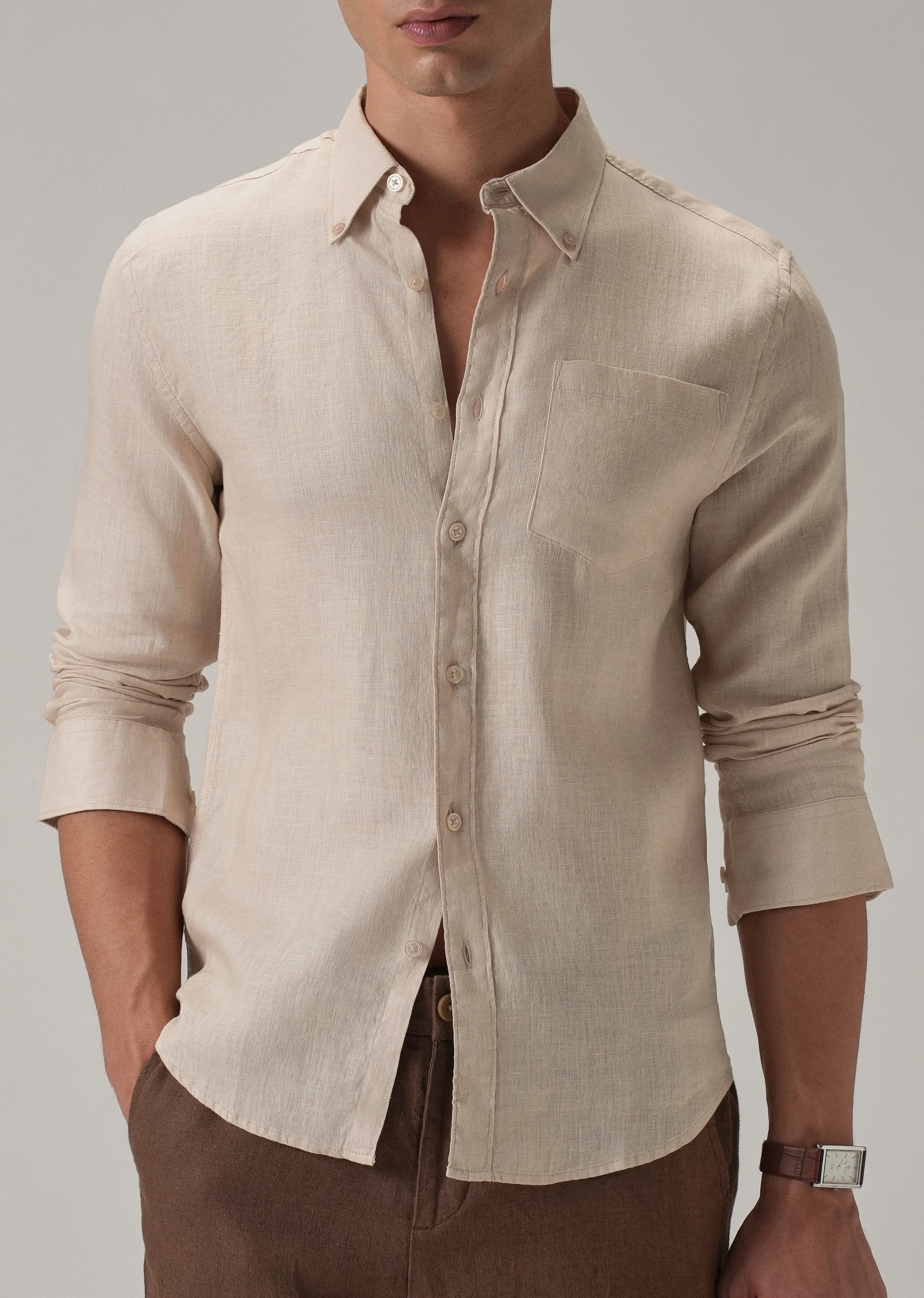 100% Pure Light Peach Linen Shirt - Image 7