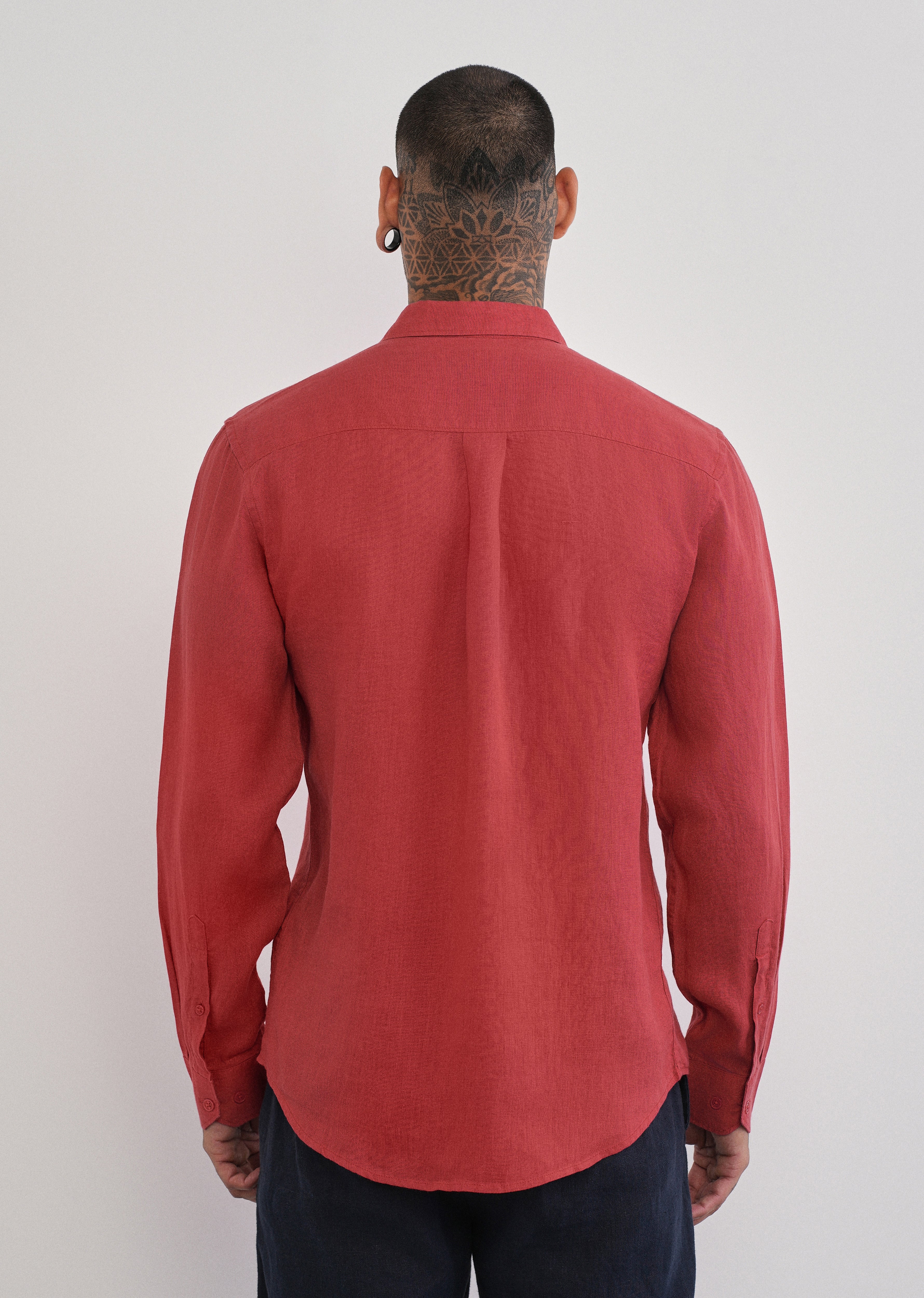 100% Pure Linen Brick Red Plain Shirt - Image 3