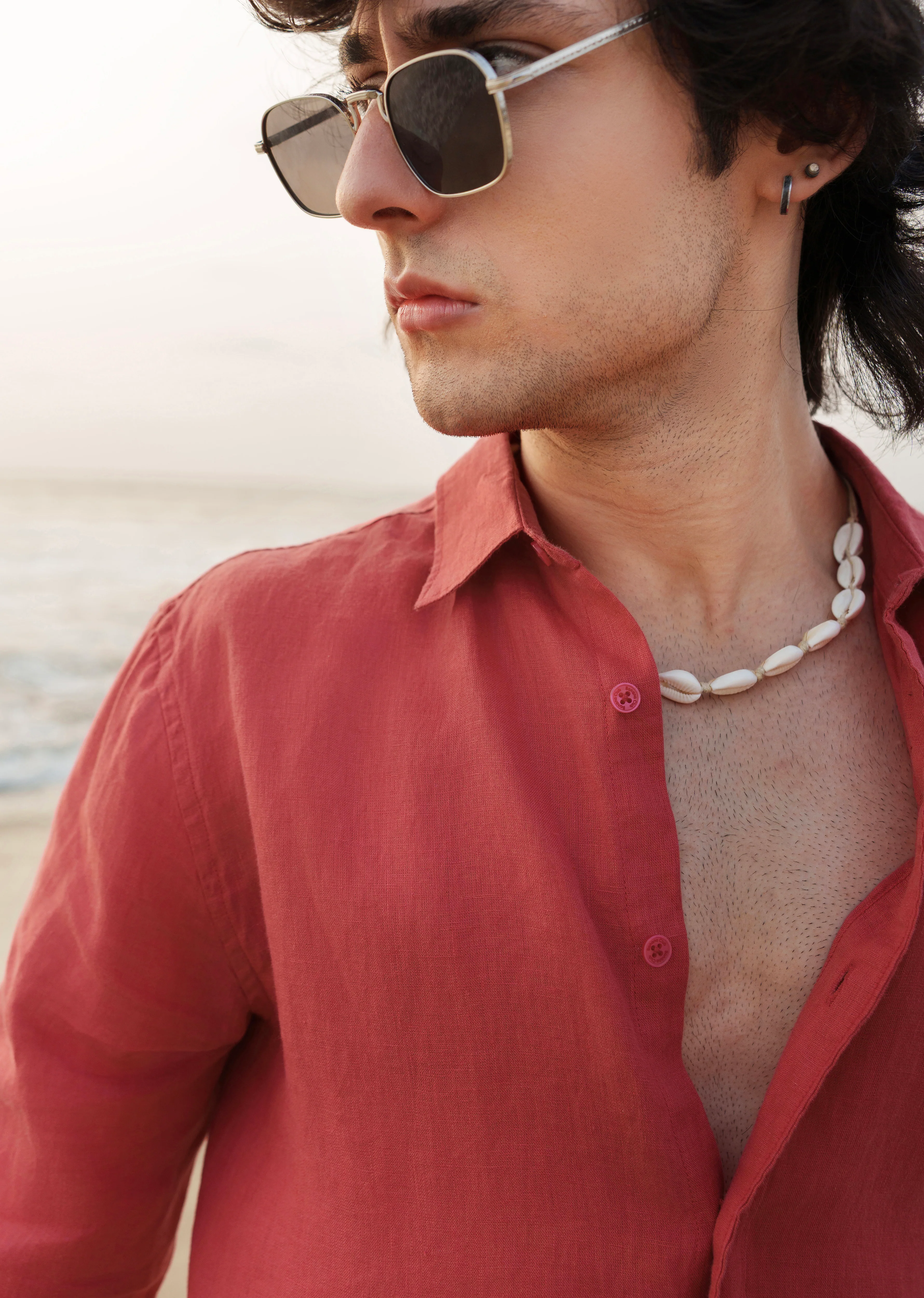 100% Pure Linen Brick Red Plain Shirt - Image 4