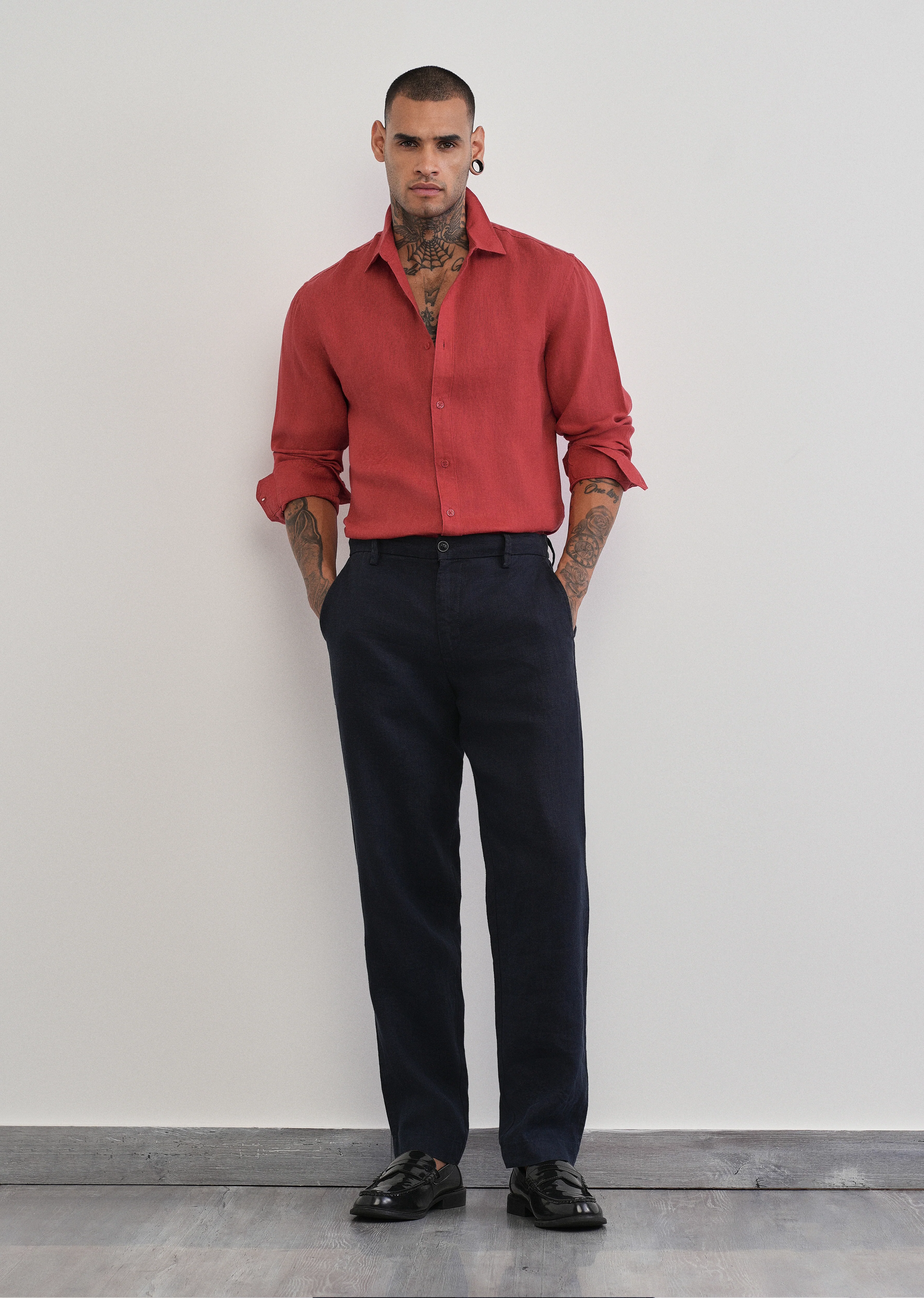 100% Pure Linen Brick Red Plain Shirt - Image 8