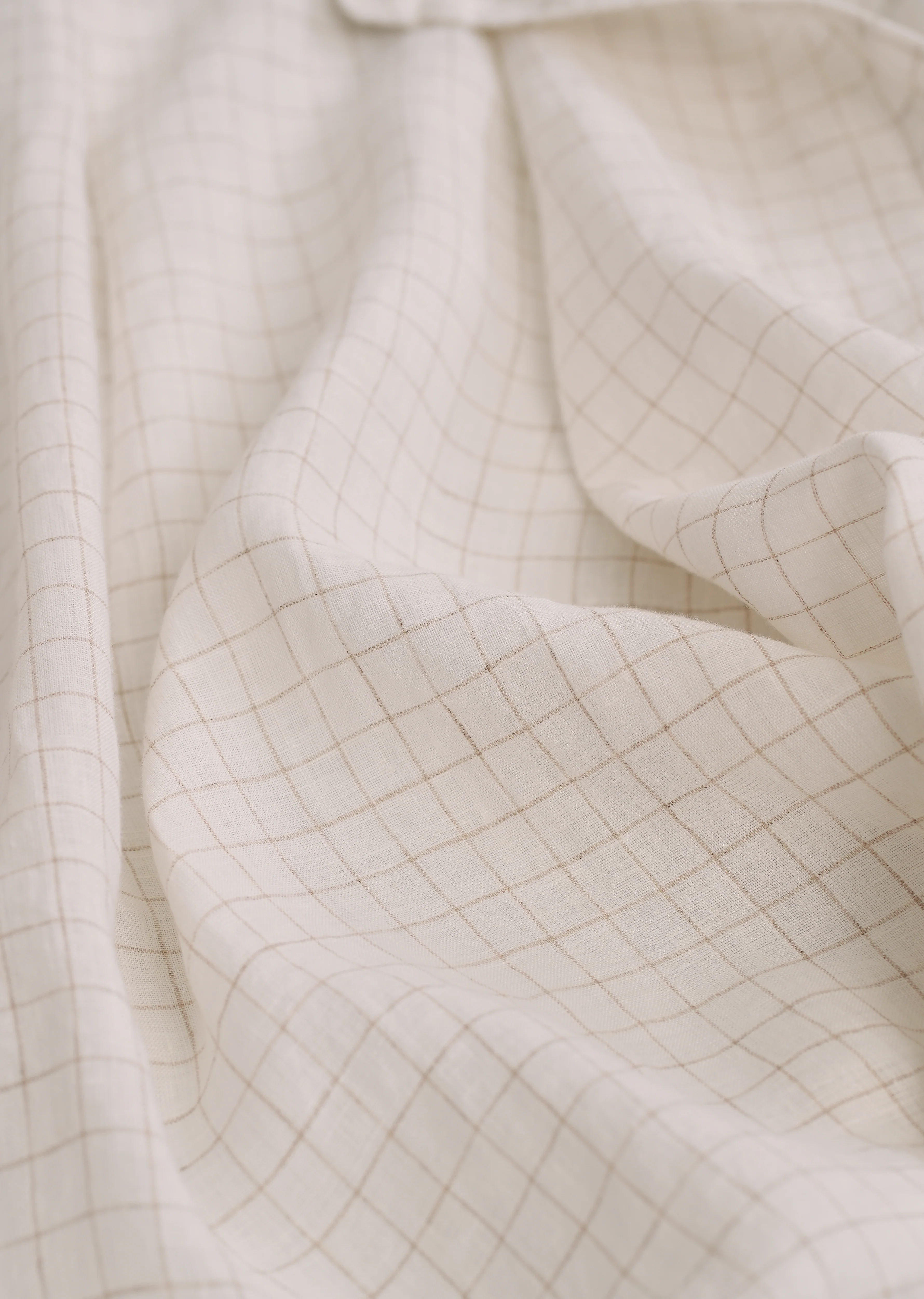 100% Pure Linen Off-White Check Shirt - Image 3