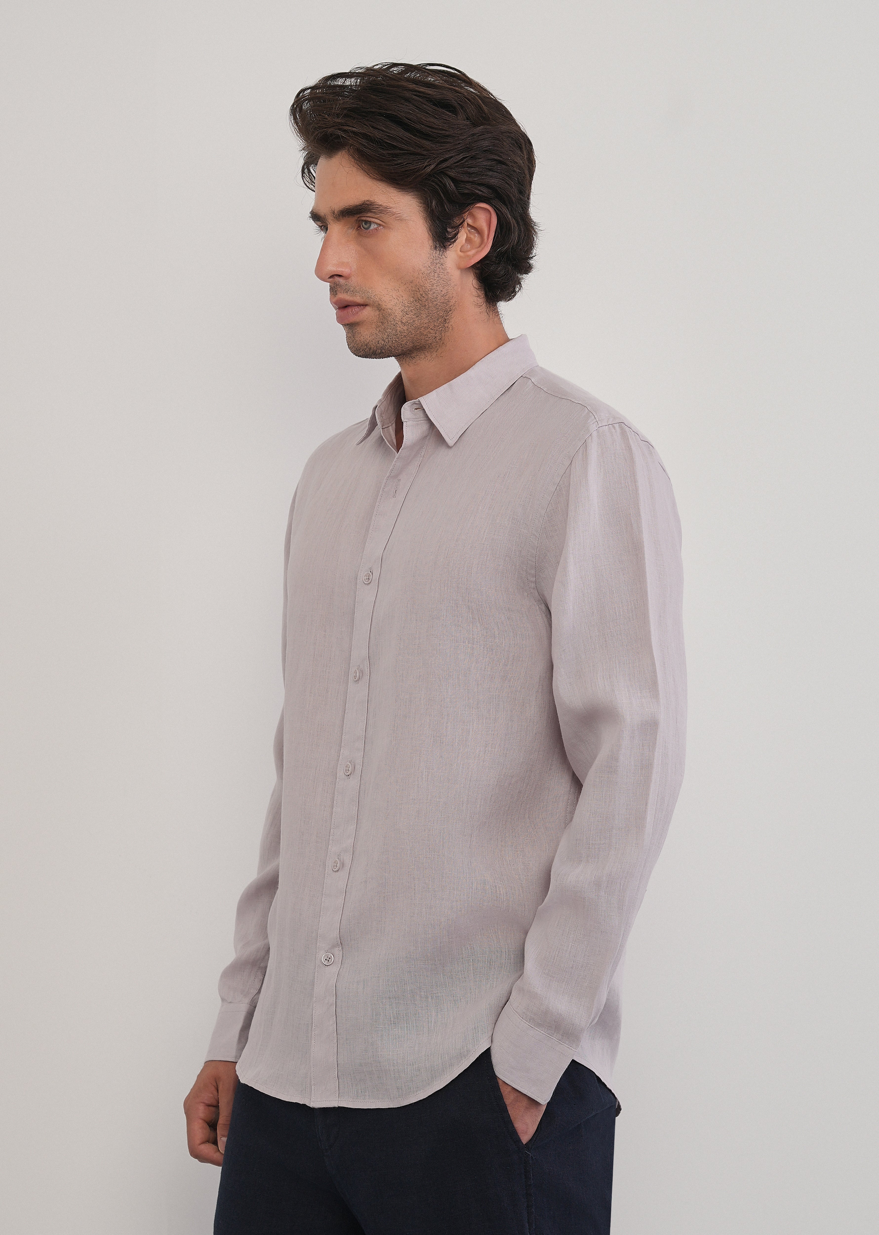 100% Pure Linen Pastel Lavender Plain Shirt - Image 4