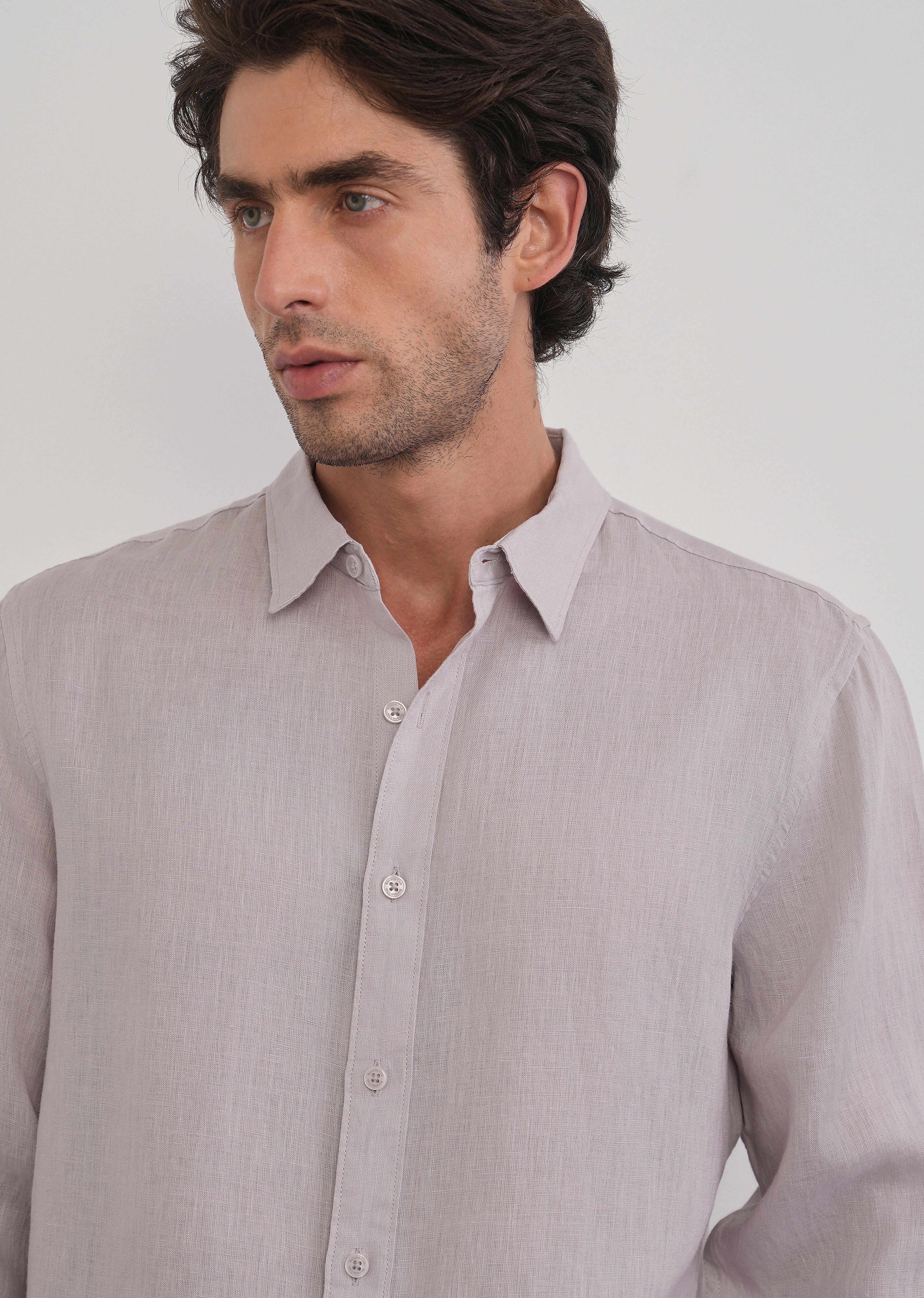 100% Pure Linen Pastel Lavender Plain Shirt - Image 5