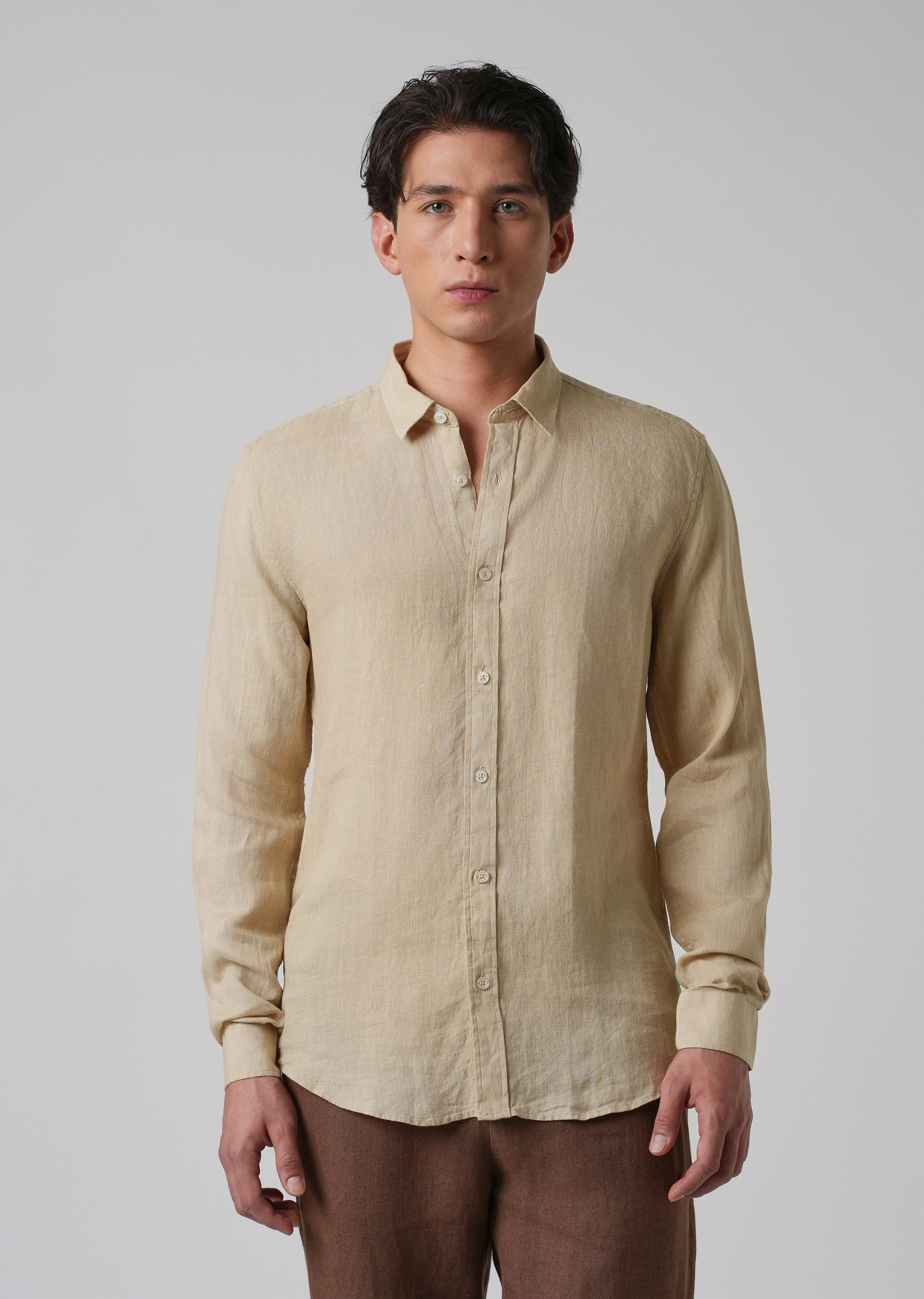 100% Pure Oak Beige Linen Shirt - Image 3