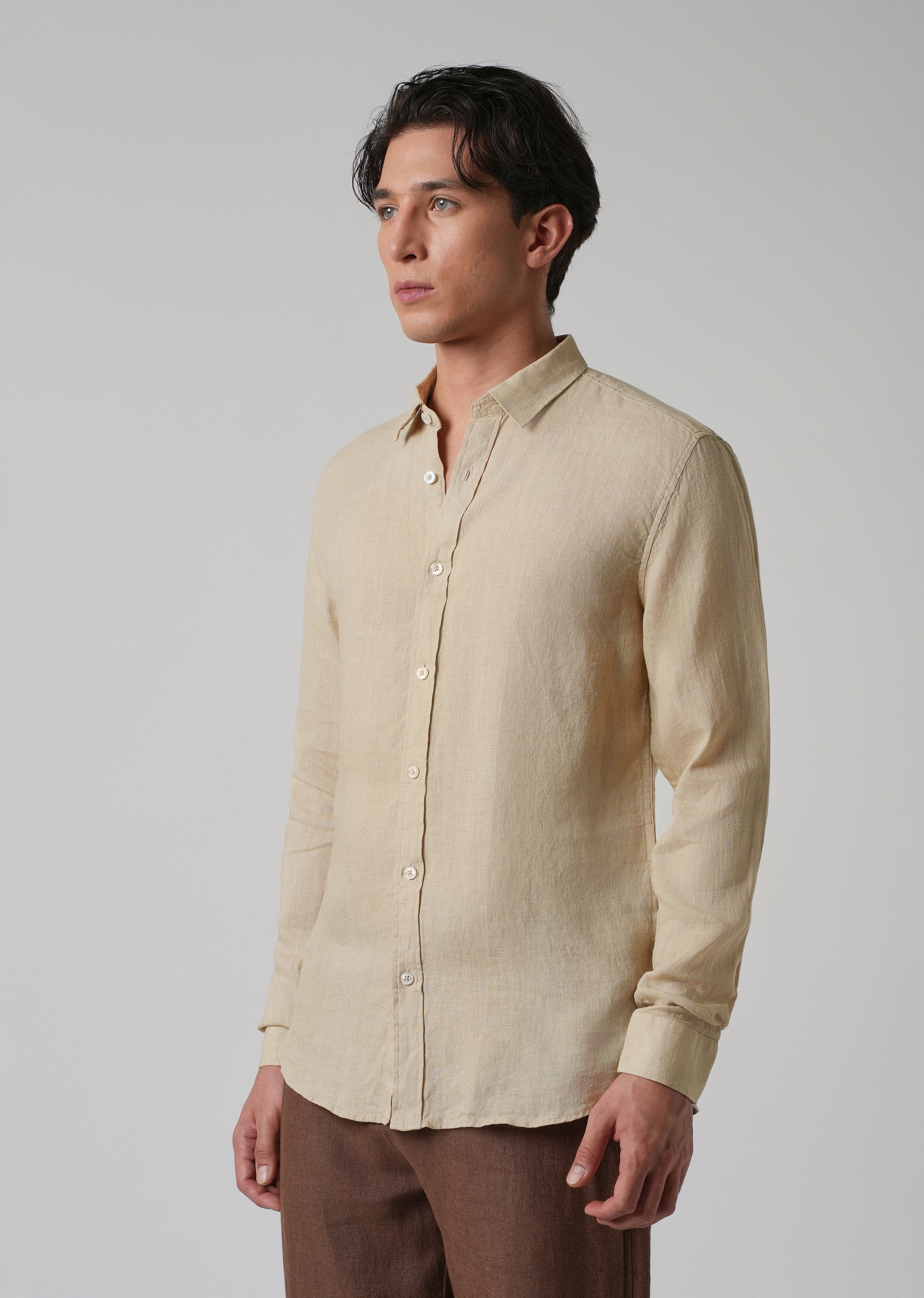 100% Pure Oak Beige Linen Shirt - Image 4