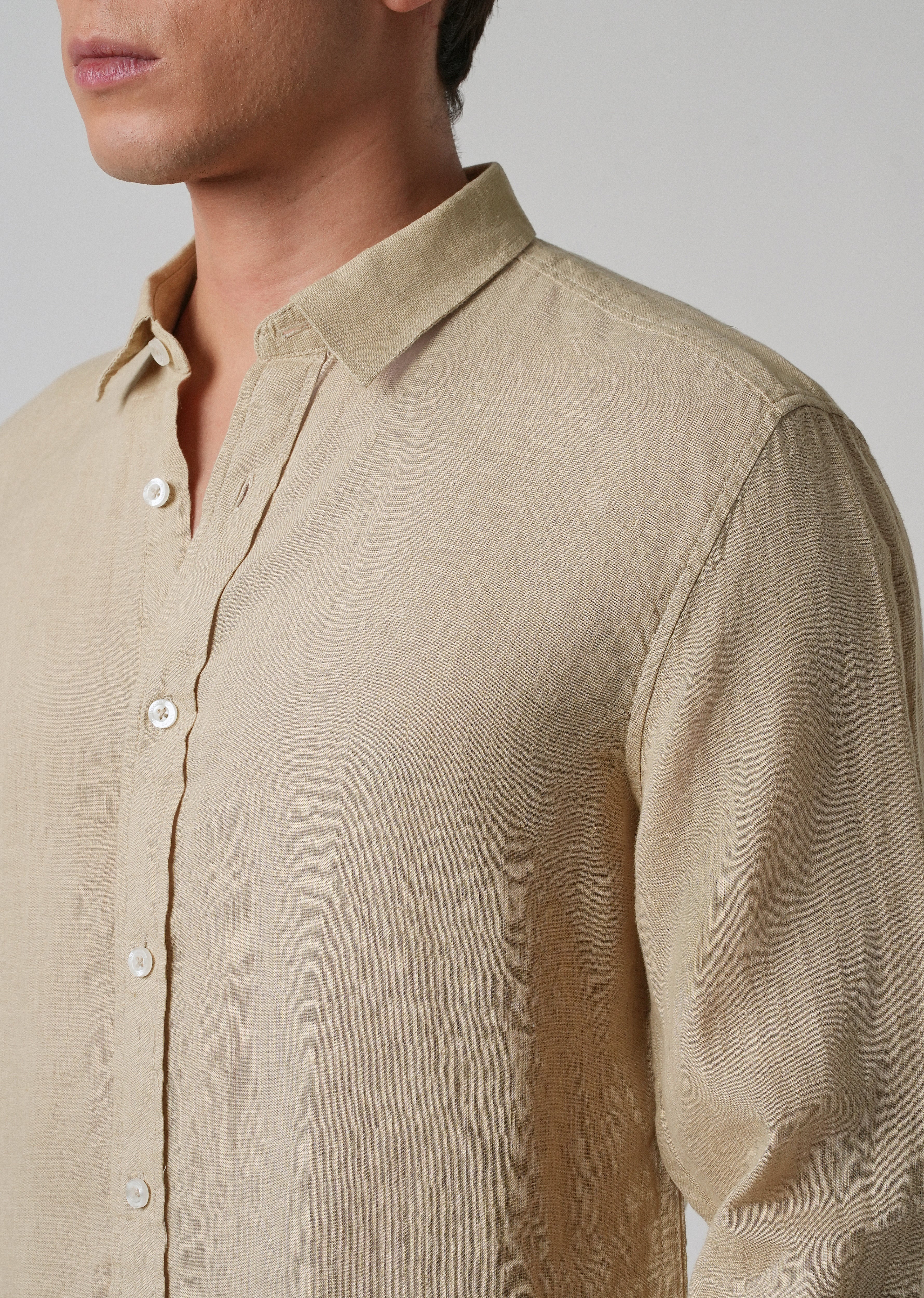 100% Pure Oak Beige Linen Shirt - Image 5