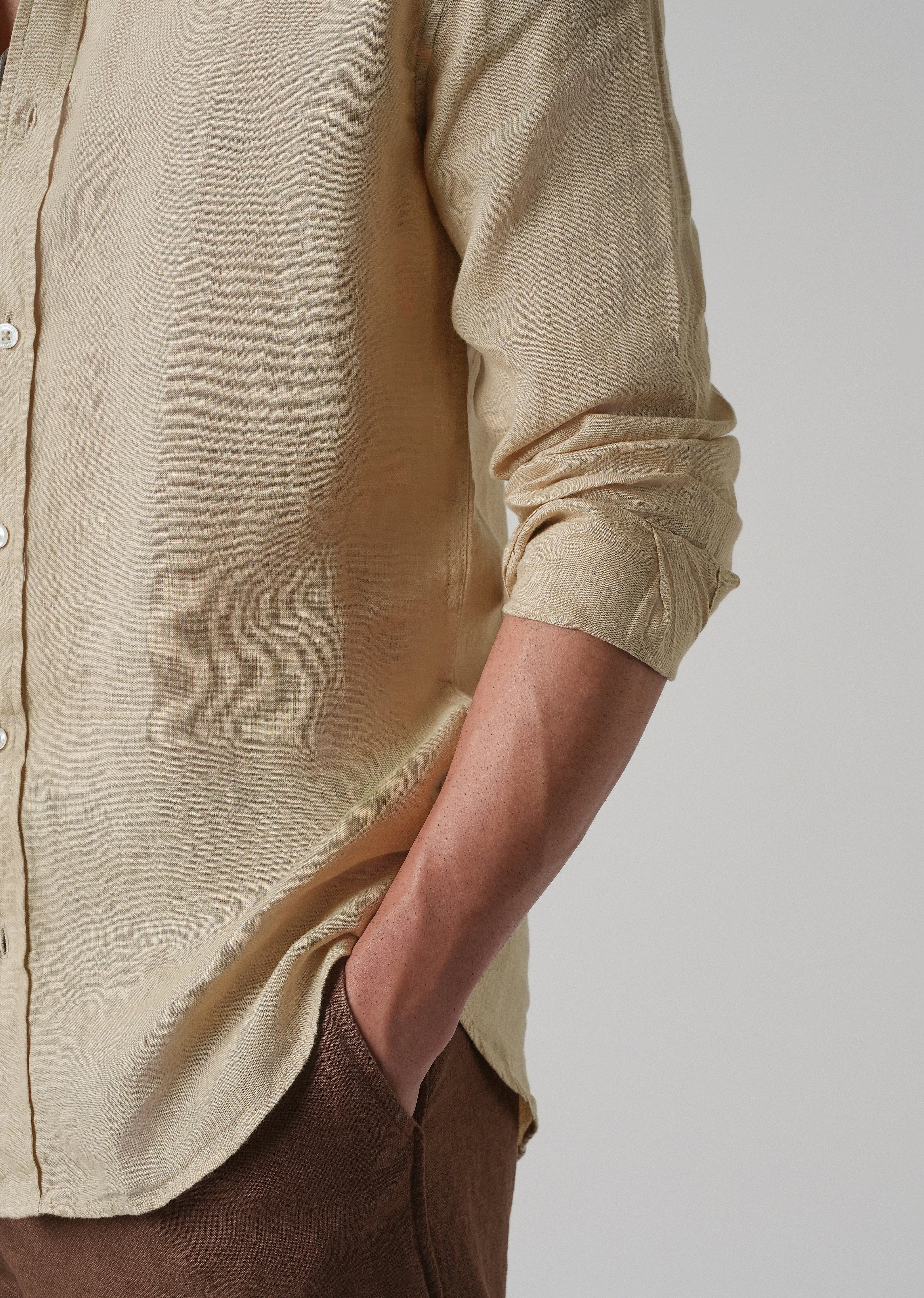 100% Pure Oak Beige Linen Shirt - Image 6