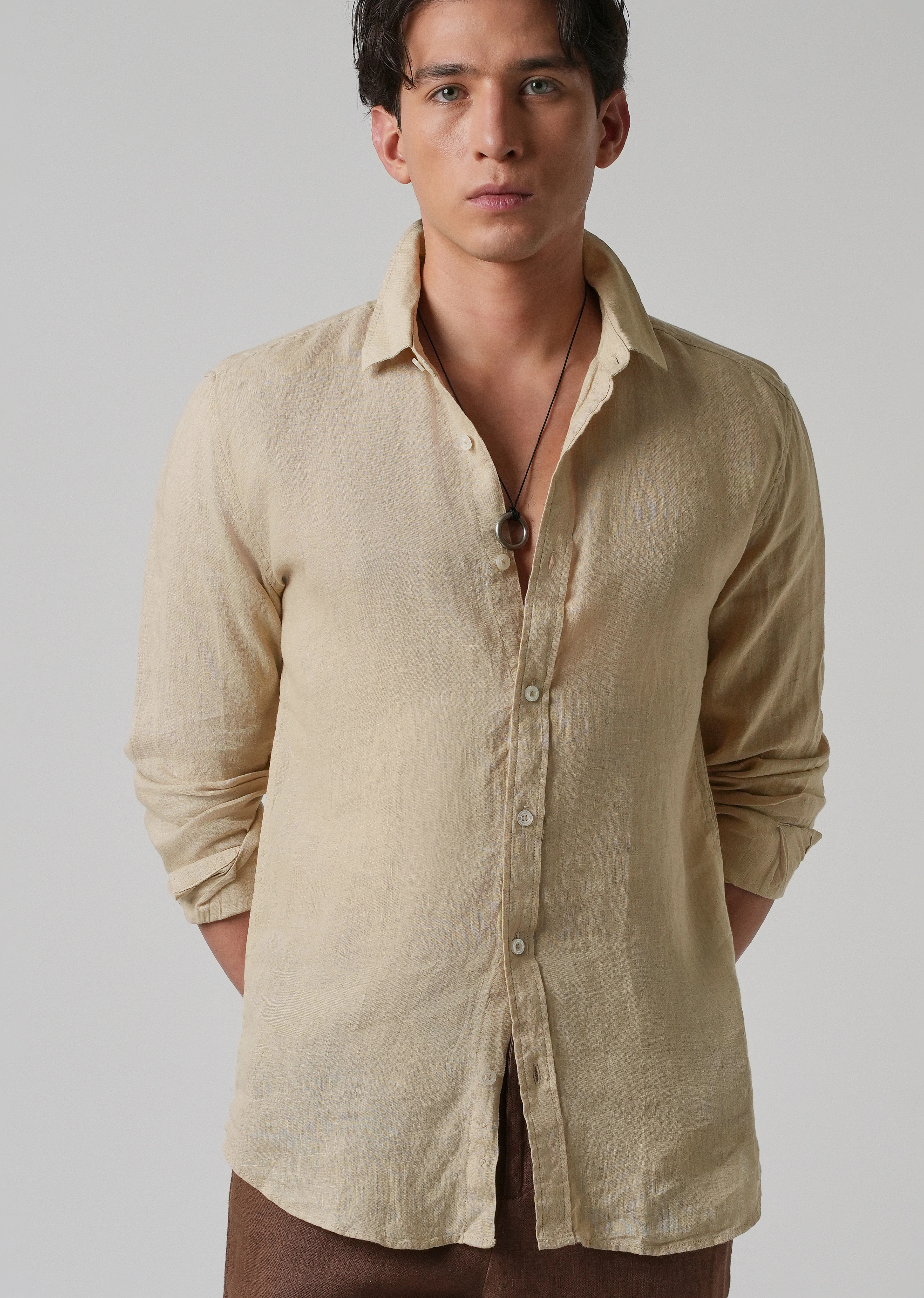 100% Pure Oak Beige Linen Shirt - Image 7