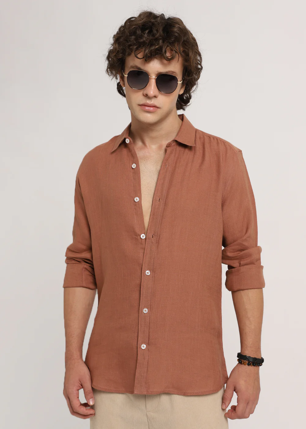 100% Pure Ochre Brown Linen Shirt - Image 2