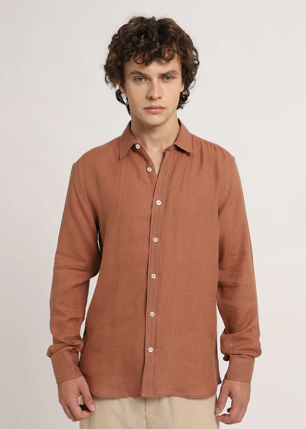 100% Pure Ochre Brown Linen Shirt - Image 3