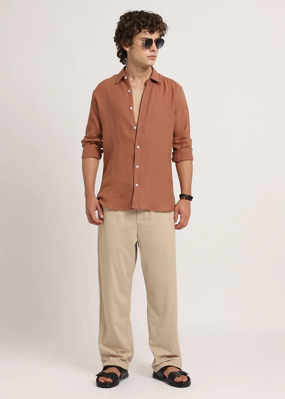 100% Pure Ochre Brown Linen Shirt - Image 5