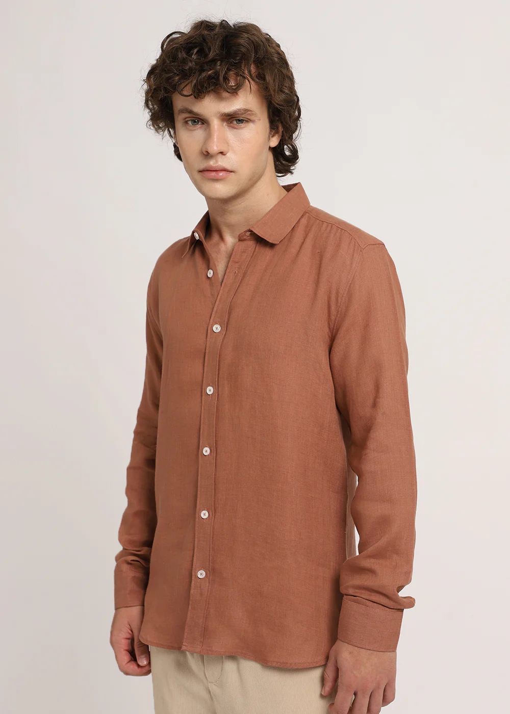 100% Pure Ochre Brown Linen Shirt - Image 6