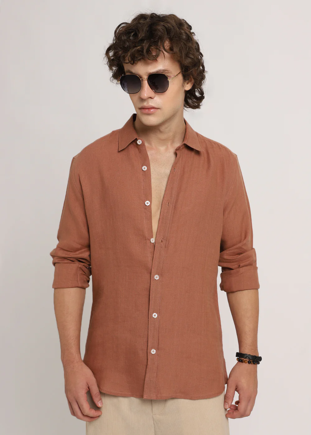 100% Pure Ochre Brown Linen Shirt - Image 7