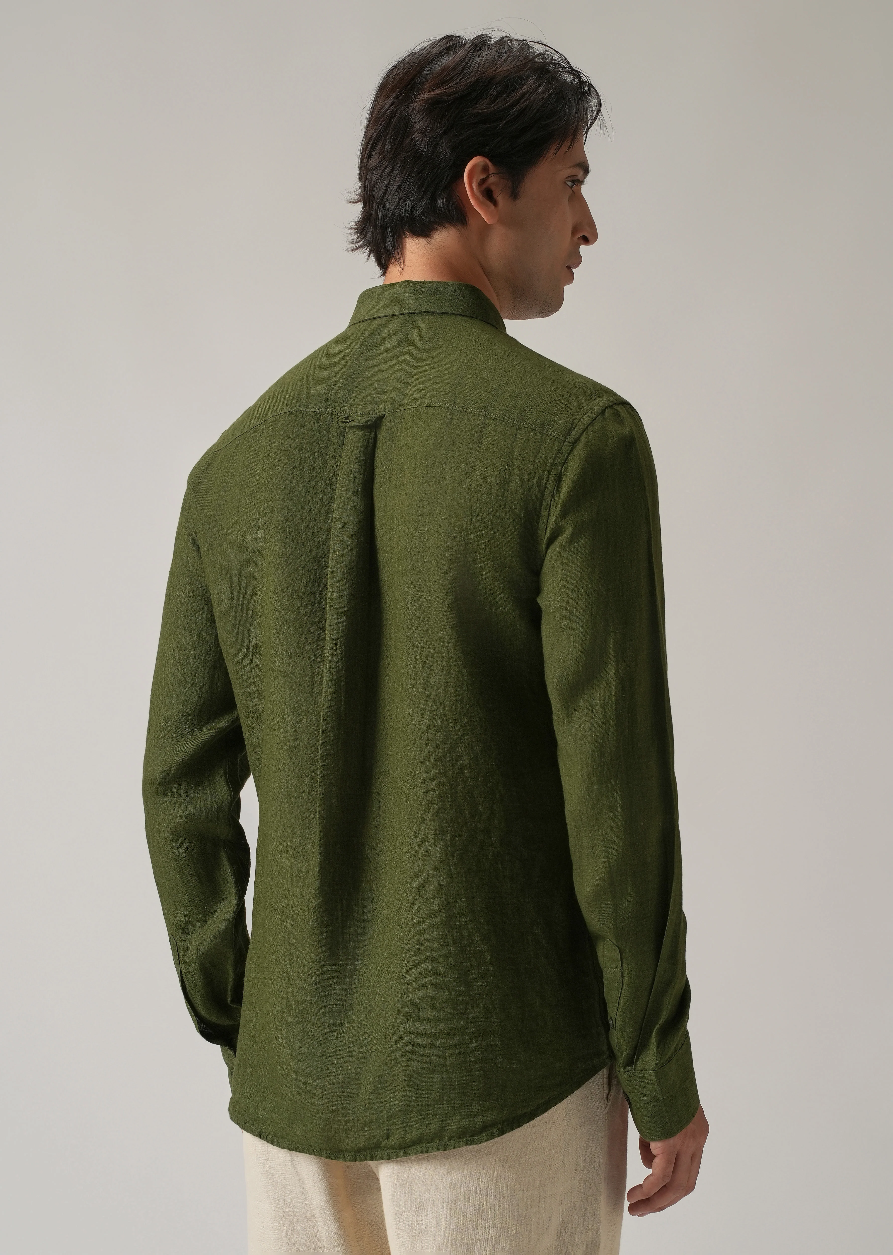 100% Pure Olive Linen Shirt - Image 2